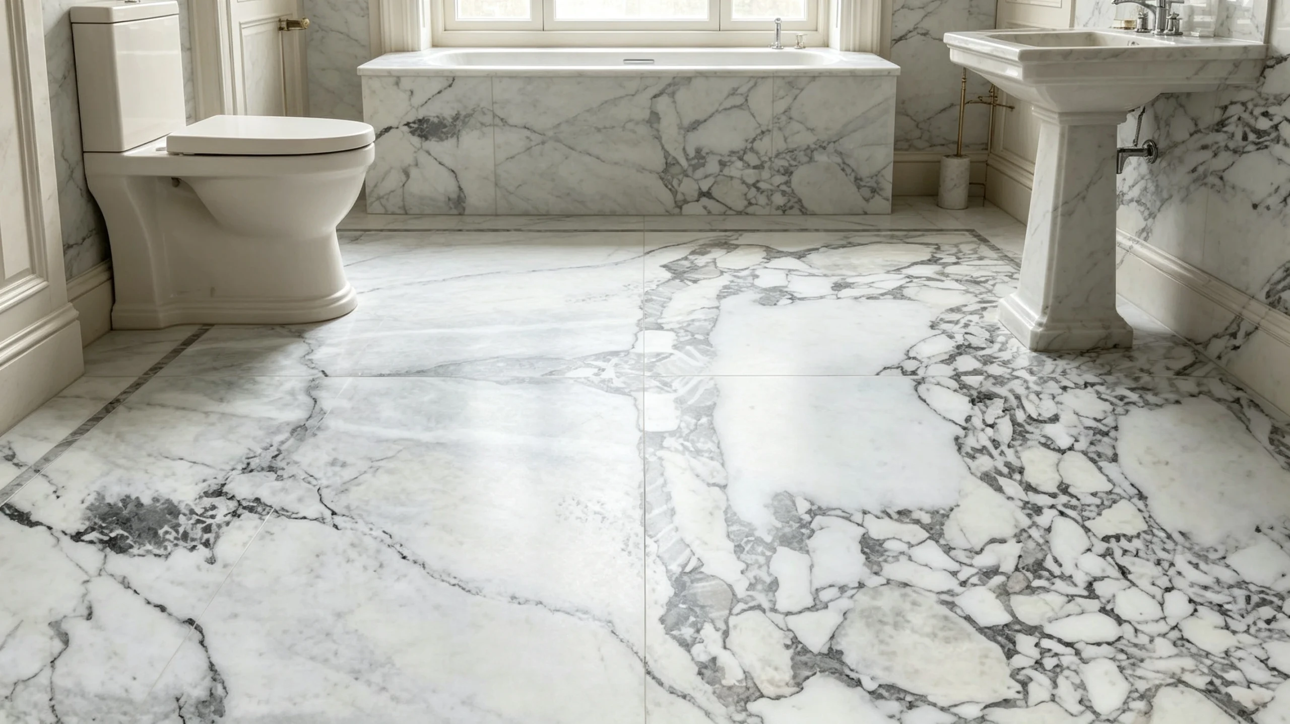 Arabescato Vagli Rq Marble Bathroom Floor