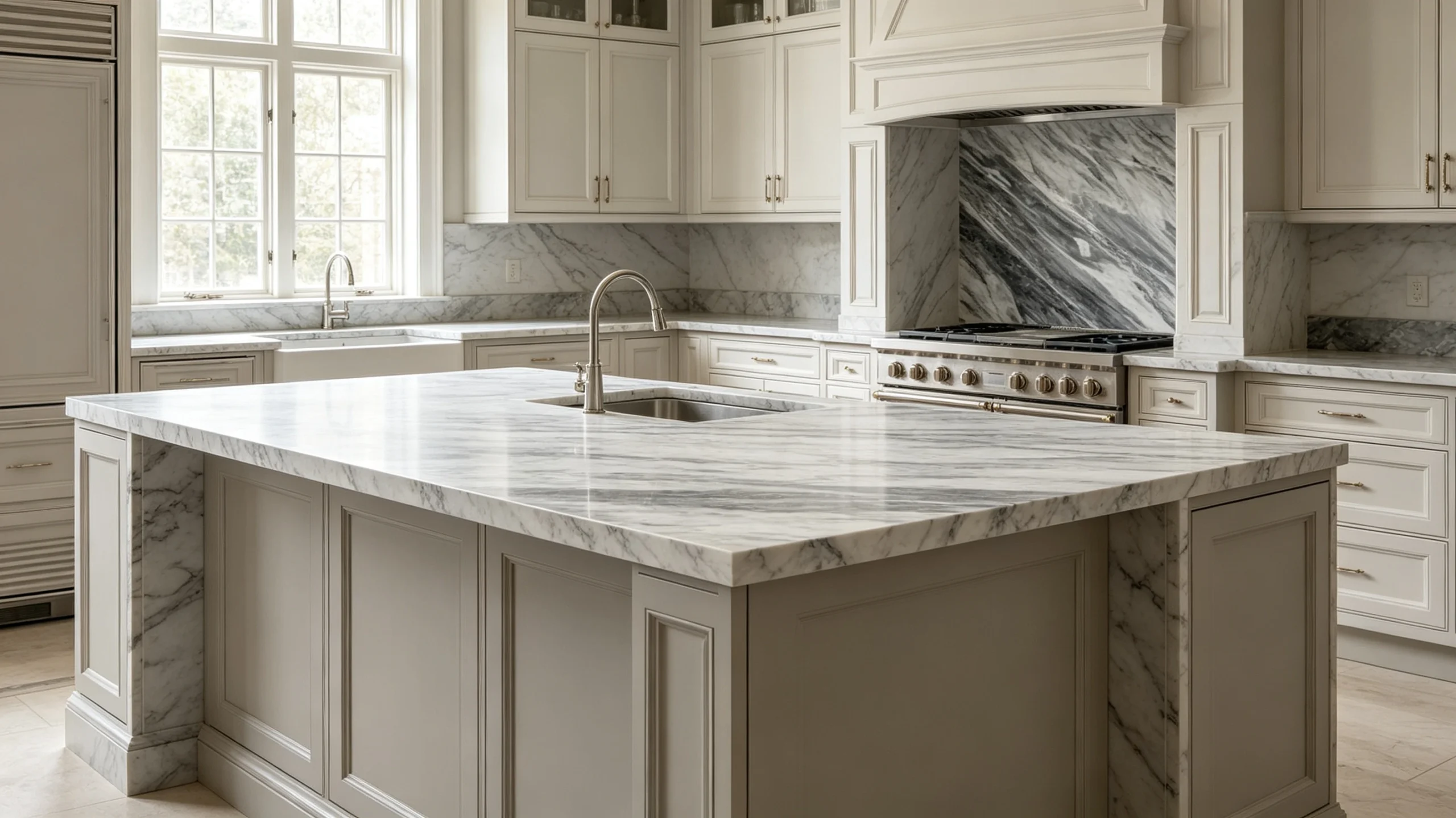 Bardiglio Marble Kitchen Island