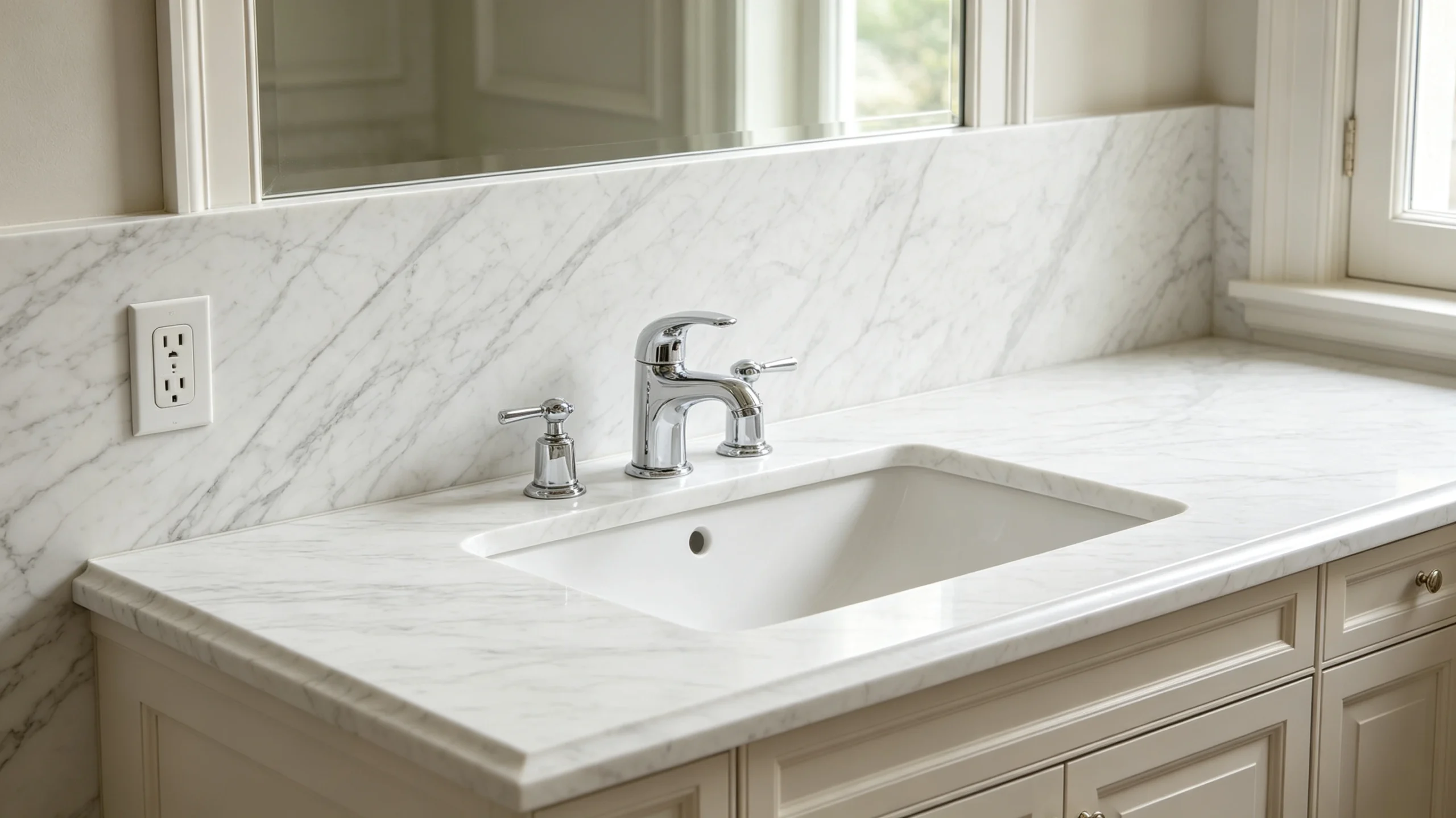 Bianco Altissimo Marble Bathroom Backsplash