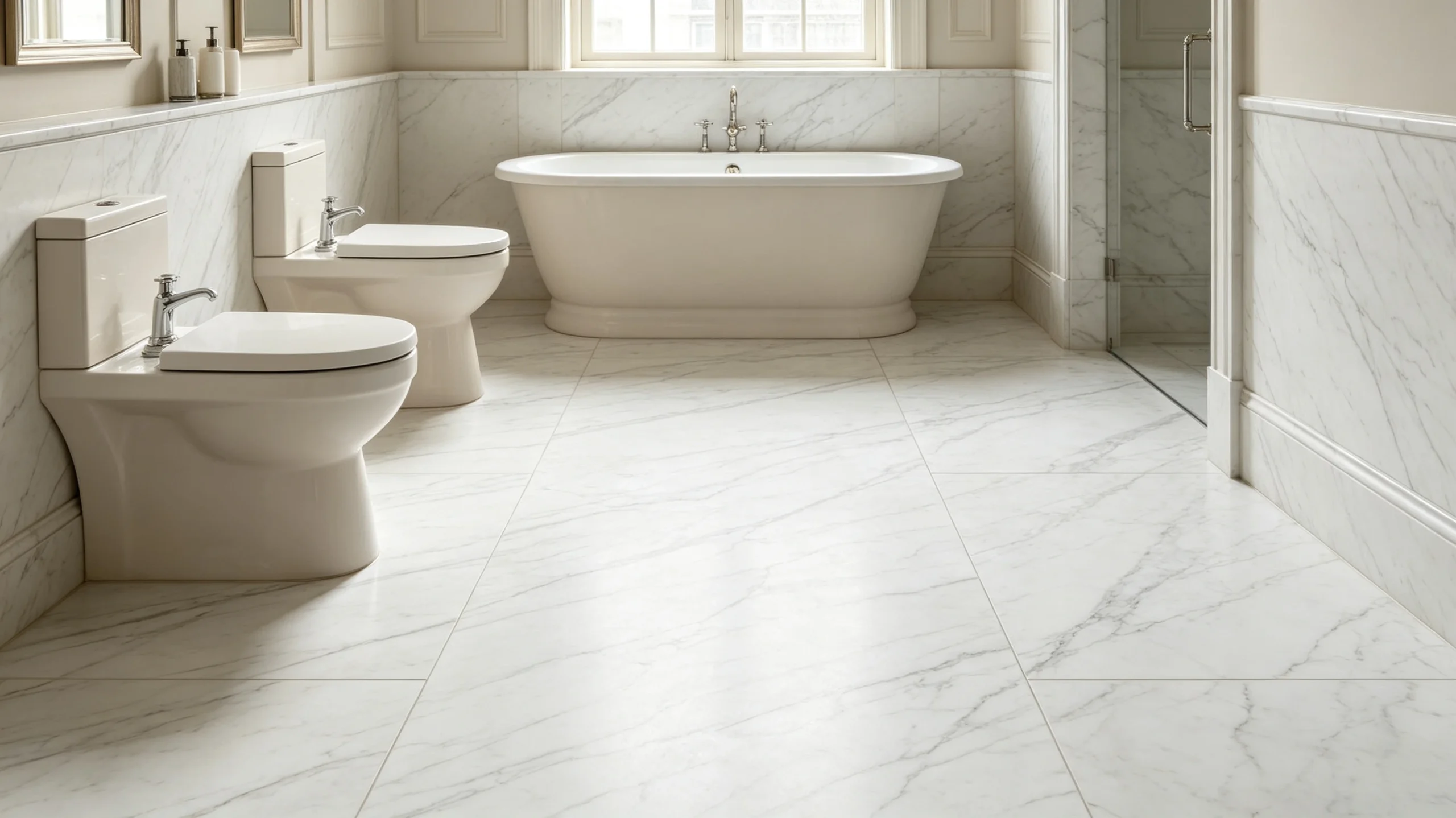Bianco Altissimo Marble Bathroom Floor