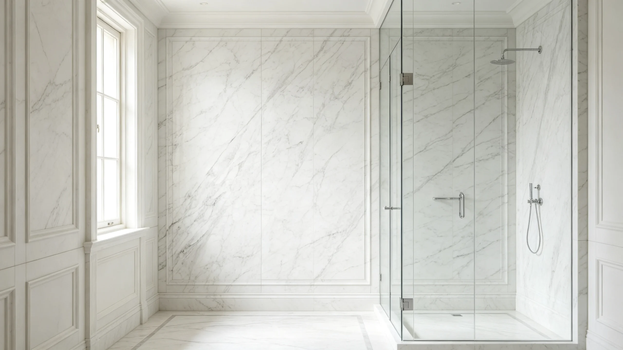 Bianco Altissimo Marble Bathroom Wall