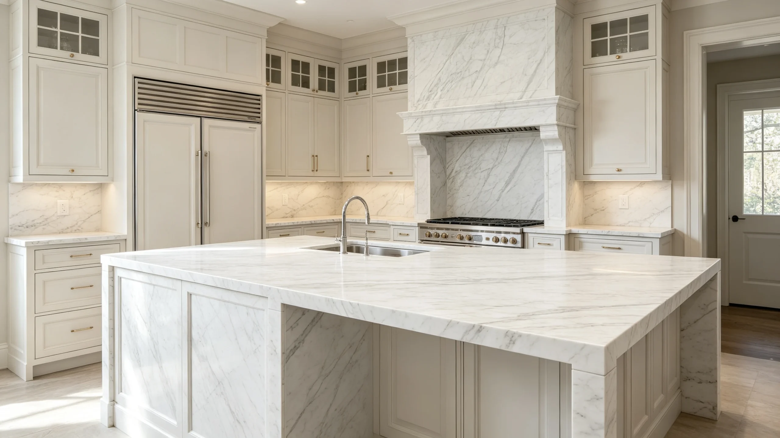 Bianco Altissimo Marble Kitchen Island