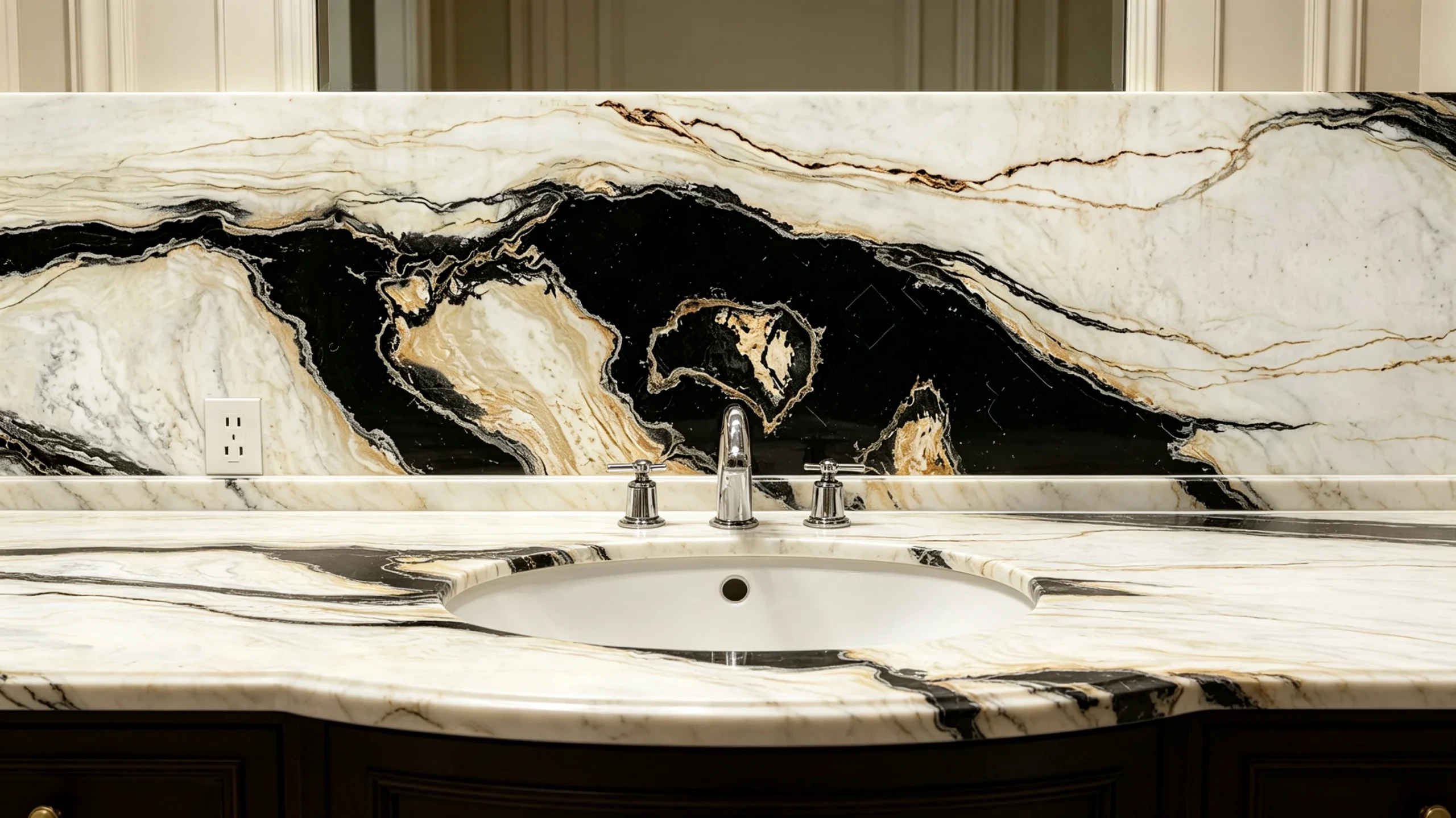 Bianco Nero Oro Marble Bathroom Backsplash