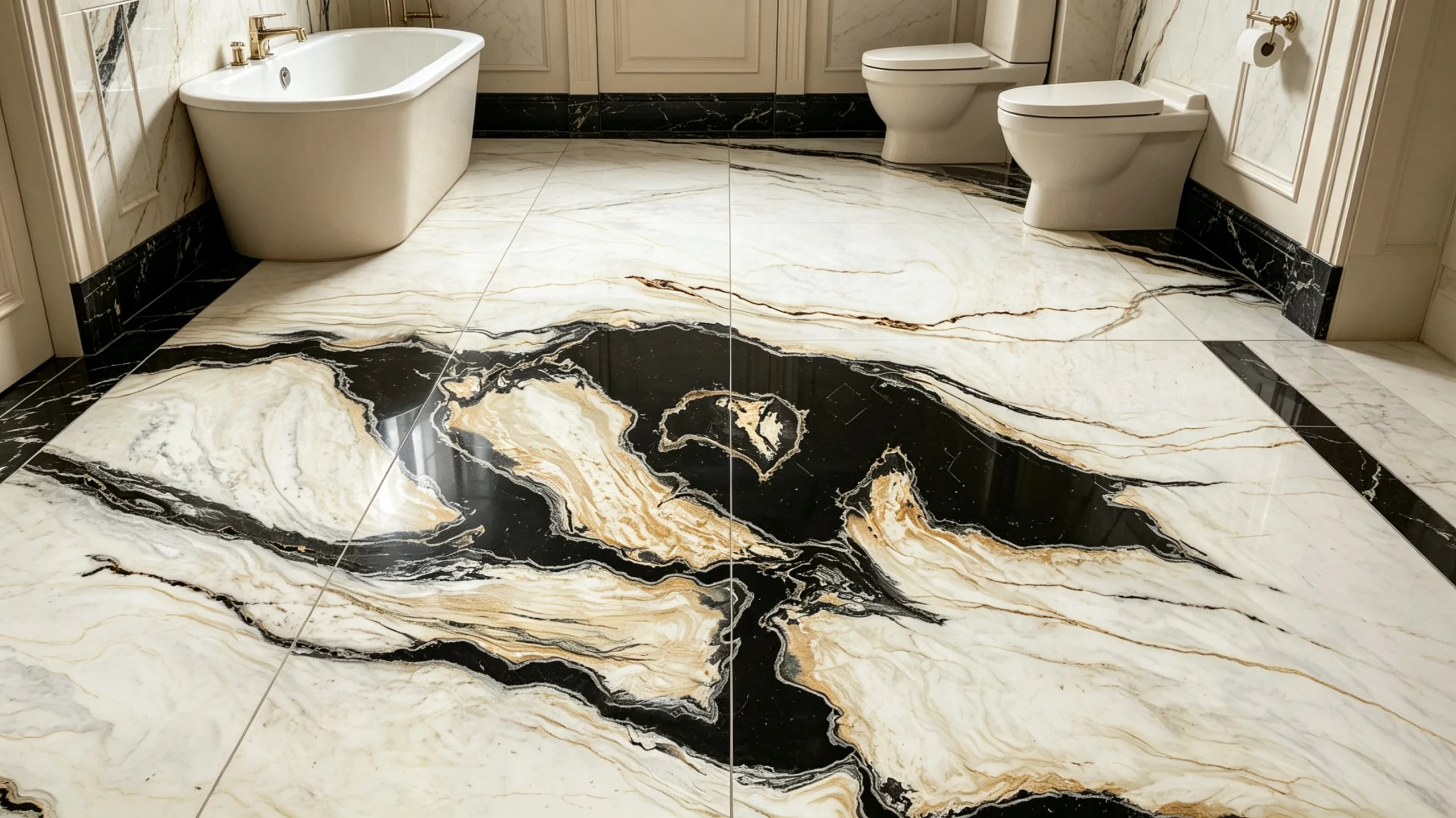 Bianco Nero Oro Marble Bathroom Floor