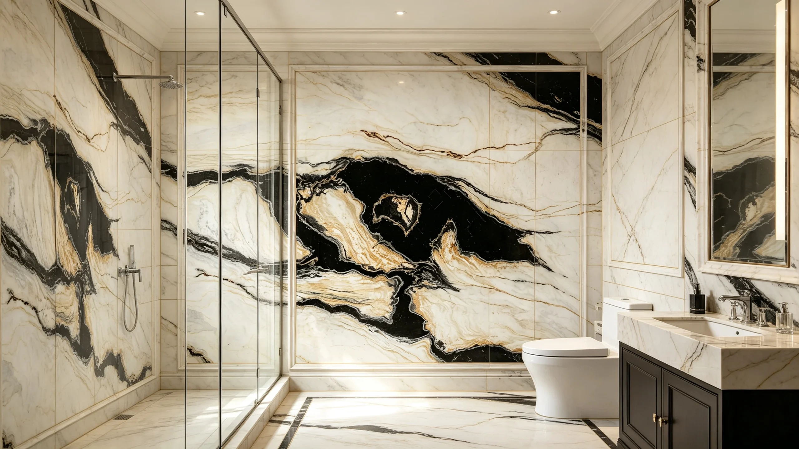Bianco Nero Oro Marble Bathroom Wall