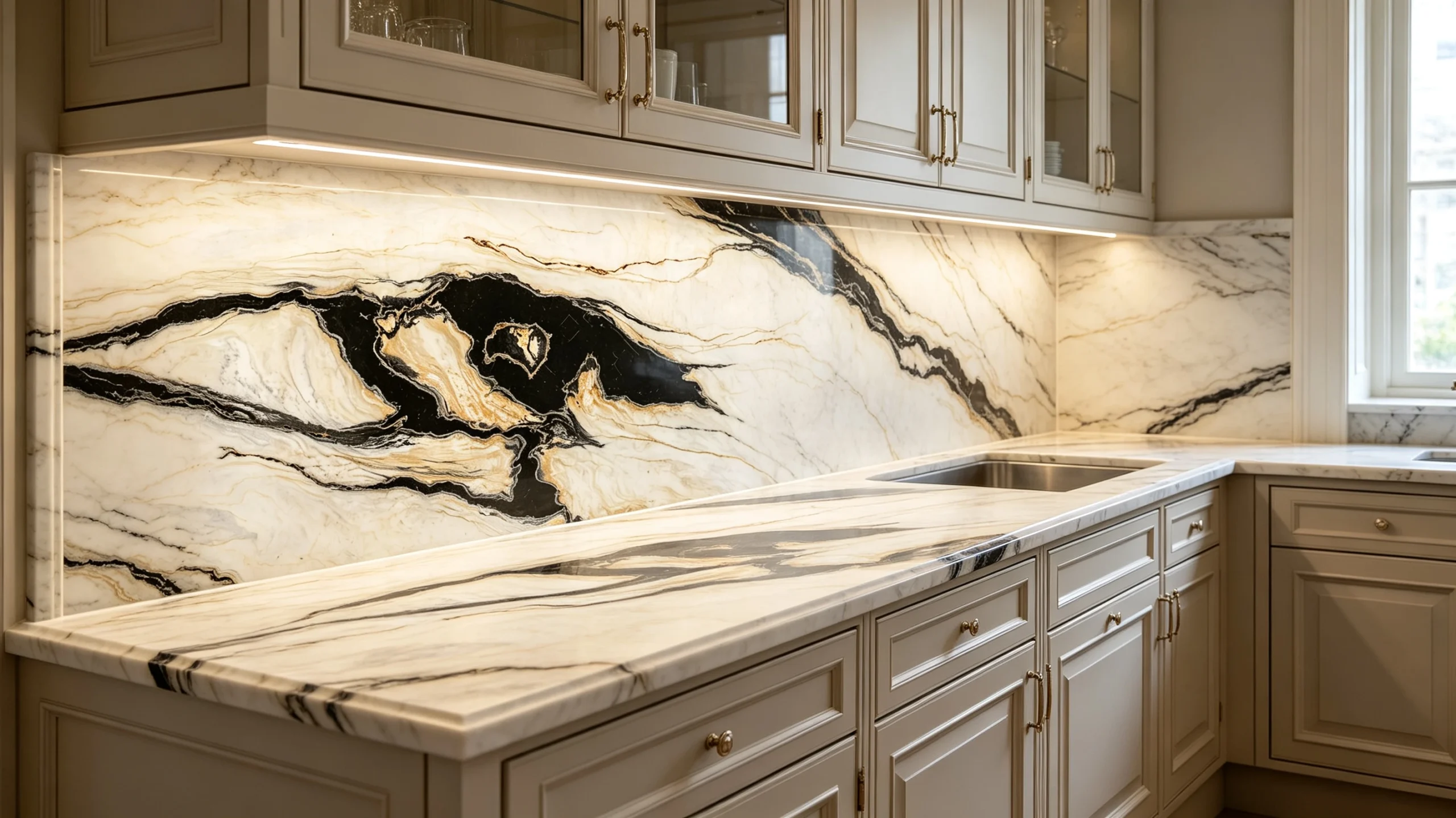 Bianco Nero Oro Marble Butler Pantry