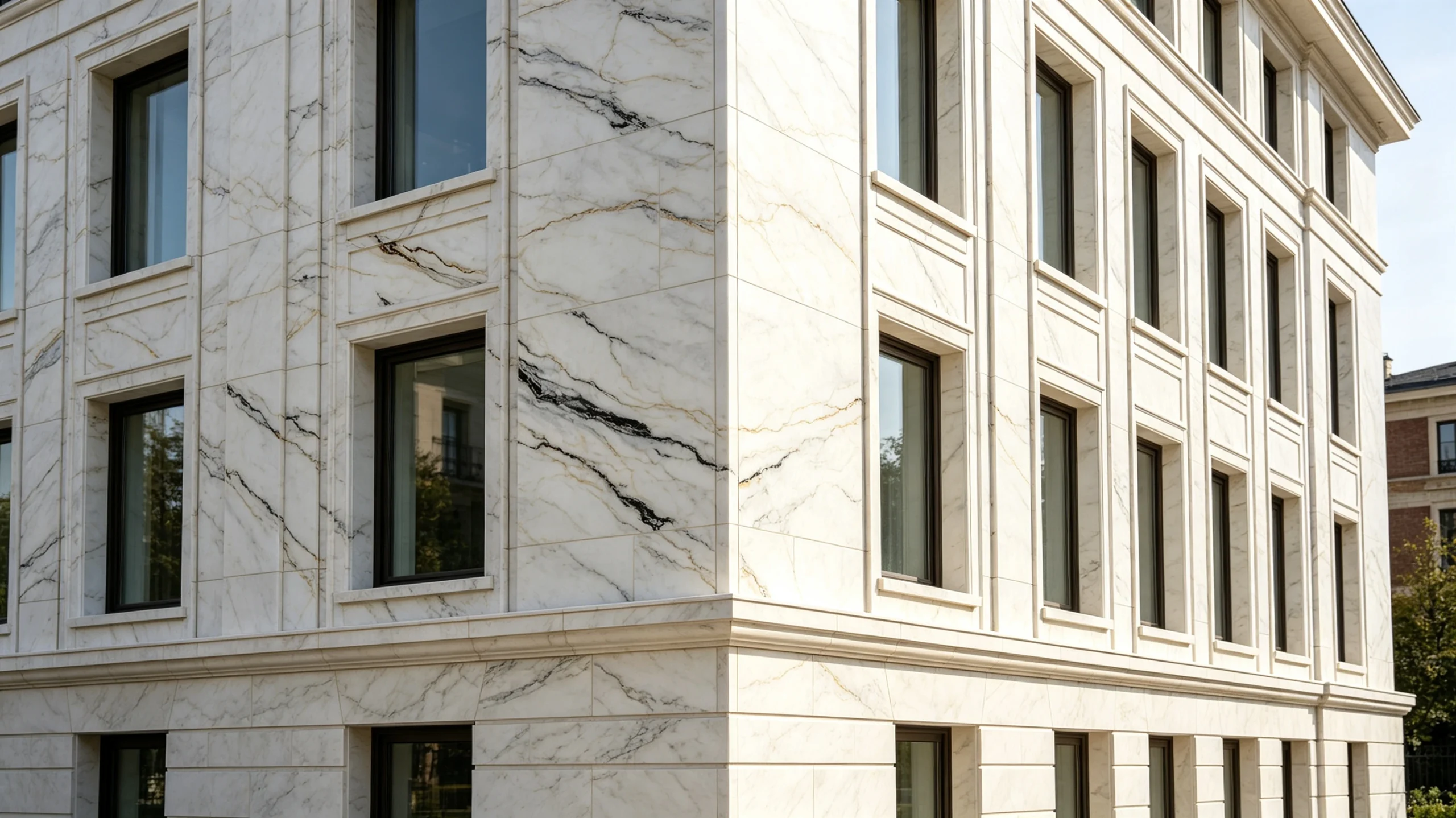 Bianco Nero Oro Marble Exterior Elevation