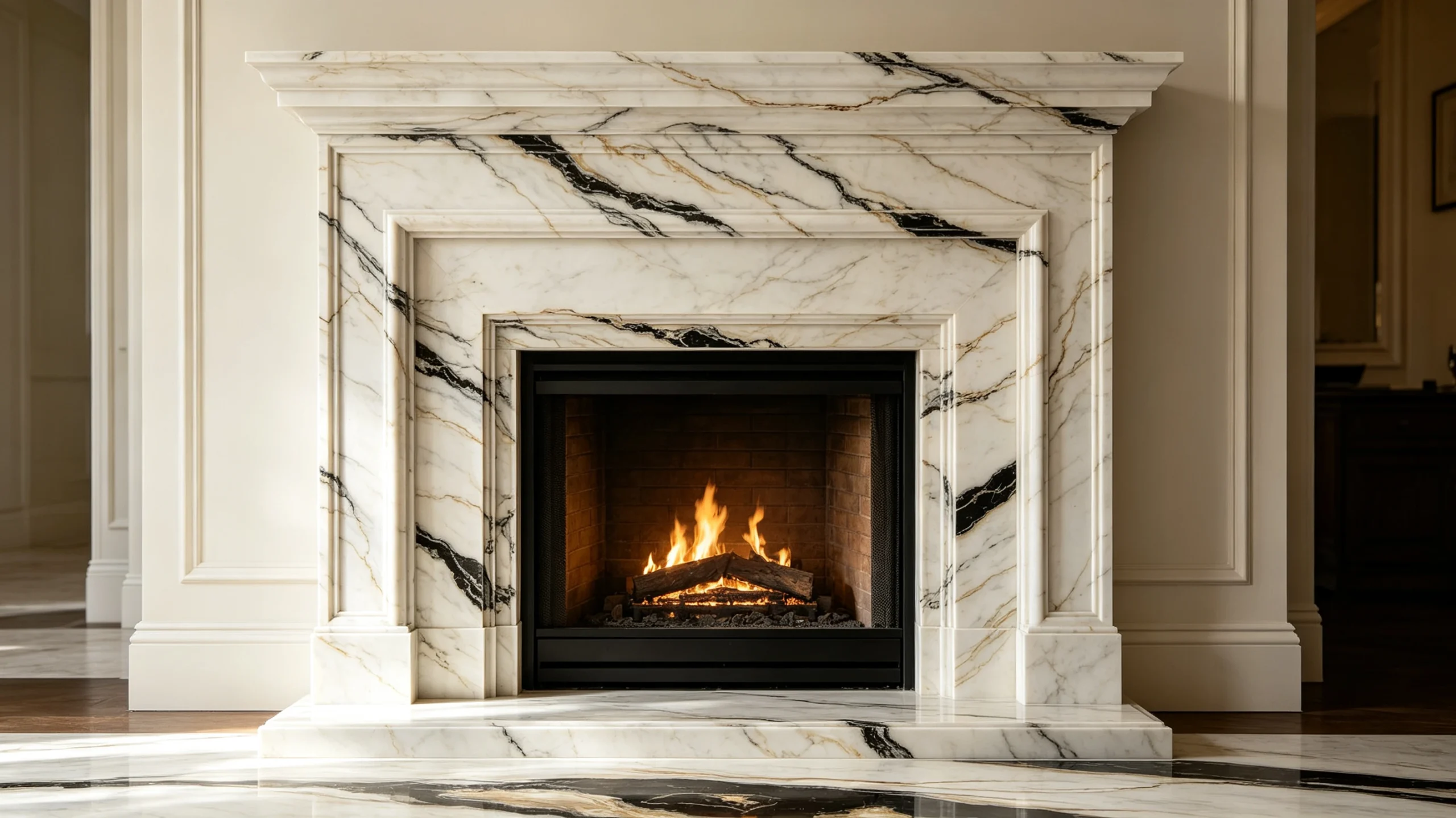 Bianco Nero Oro Marble Fireplace Surround