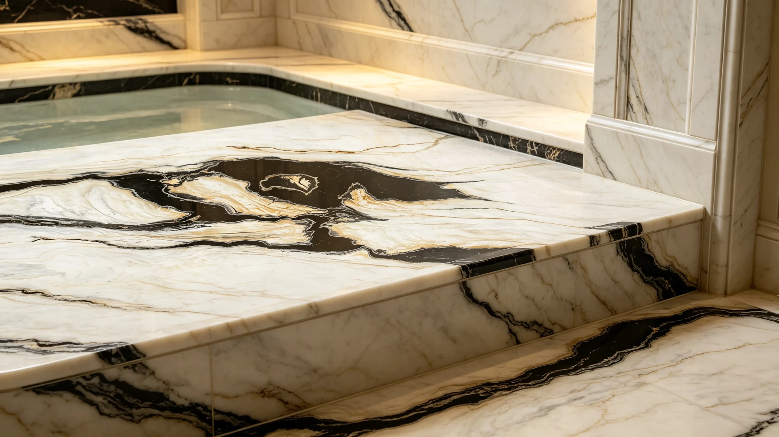Bianco Nero Oro Marble Hot-tub Surround