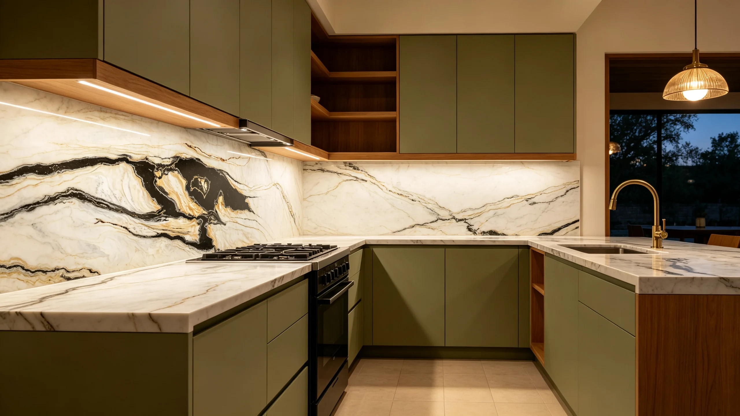 Bianco Nero Oro Marble Kitchen Backsplash