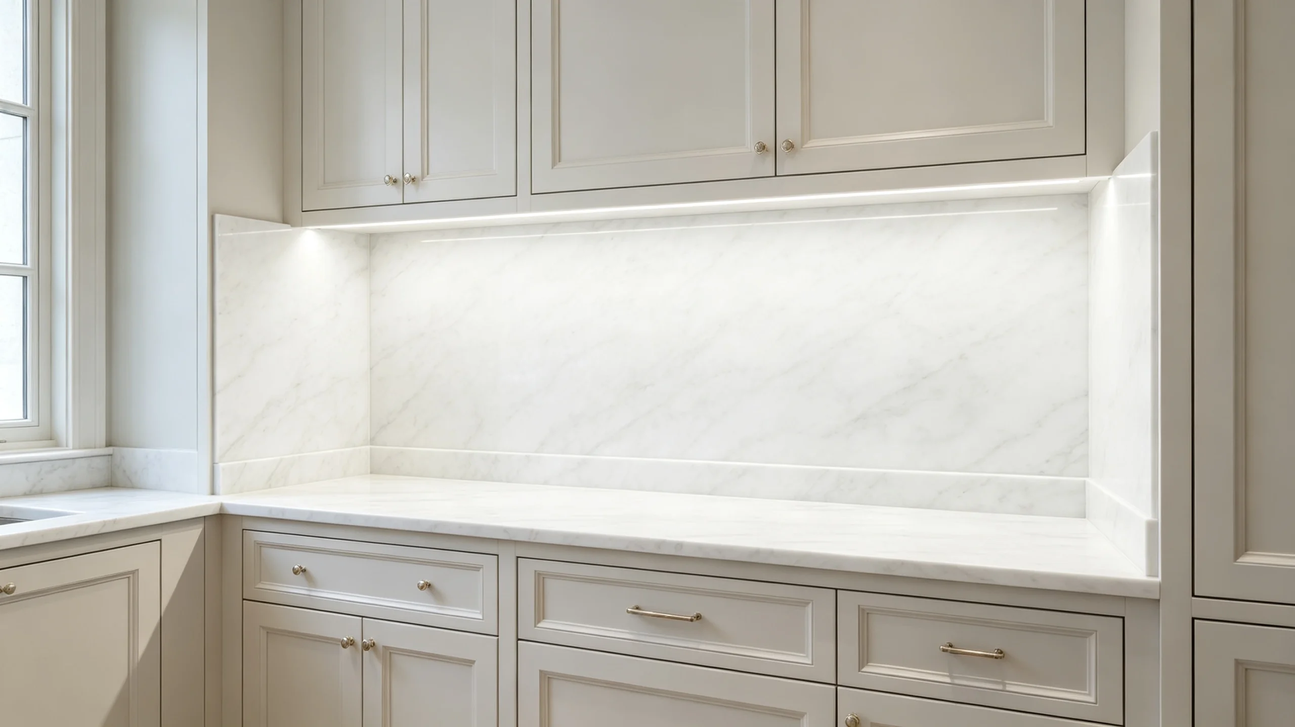 Bianco Neve Marble Butler Pantry