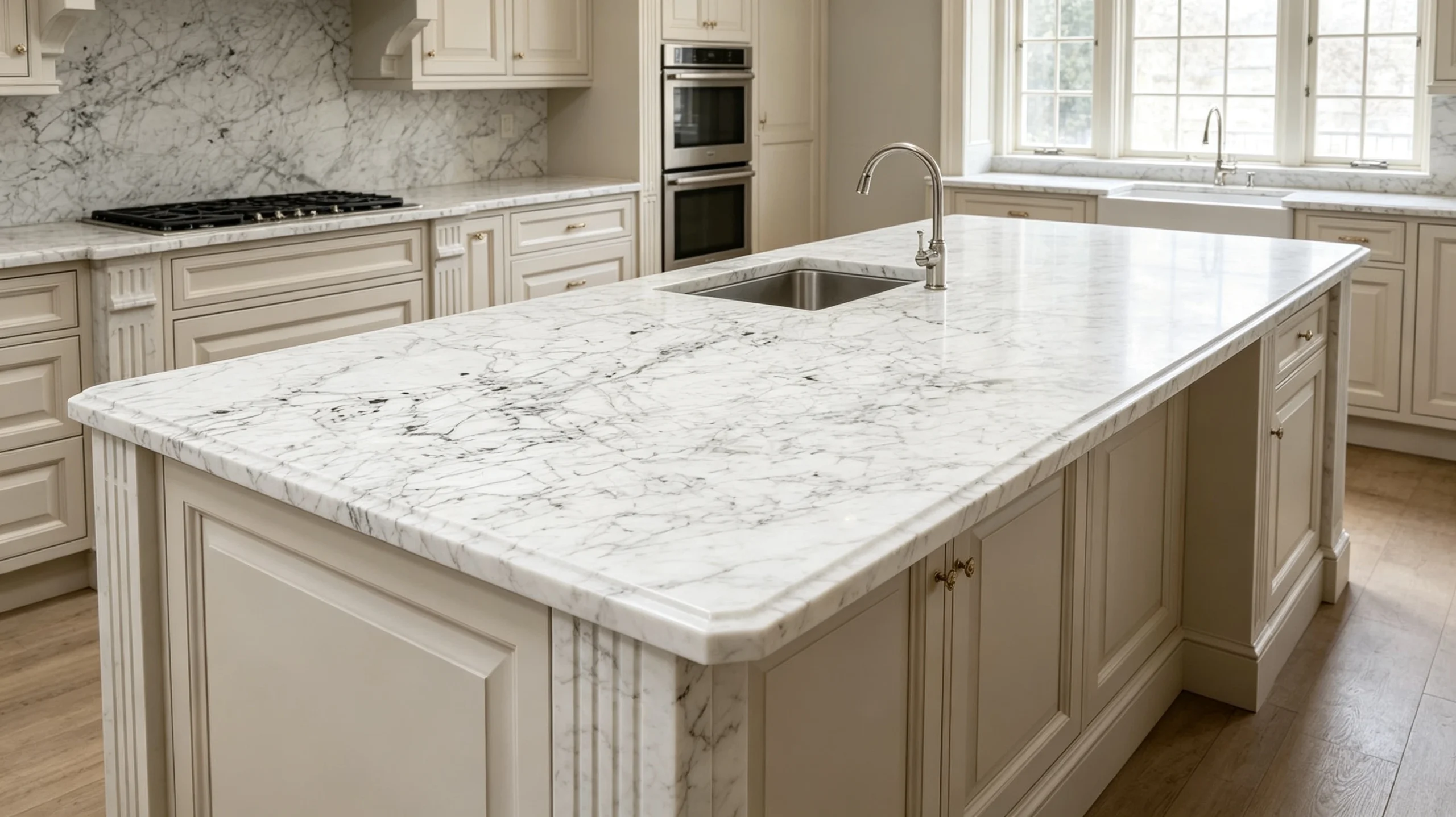 Bianco Venato Marble Kitchen Island