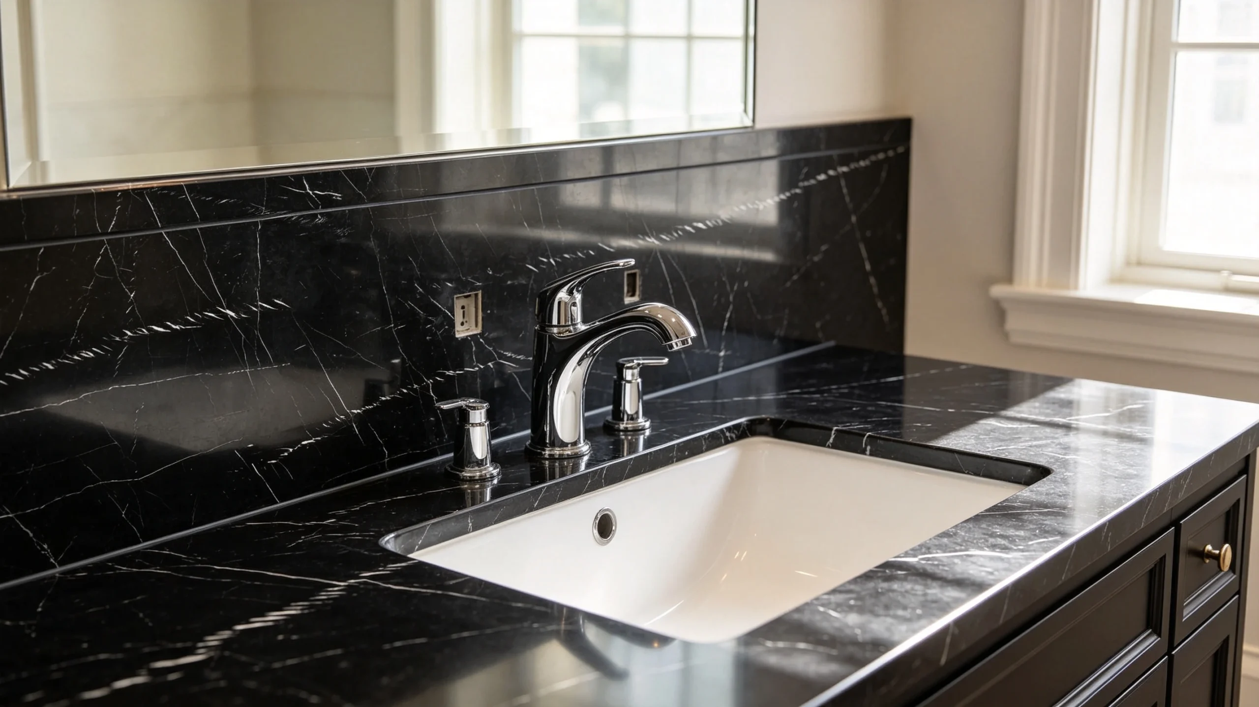 Black Marquina Marble Bathroom Backsplash