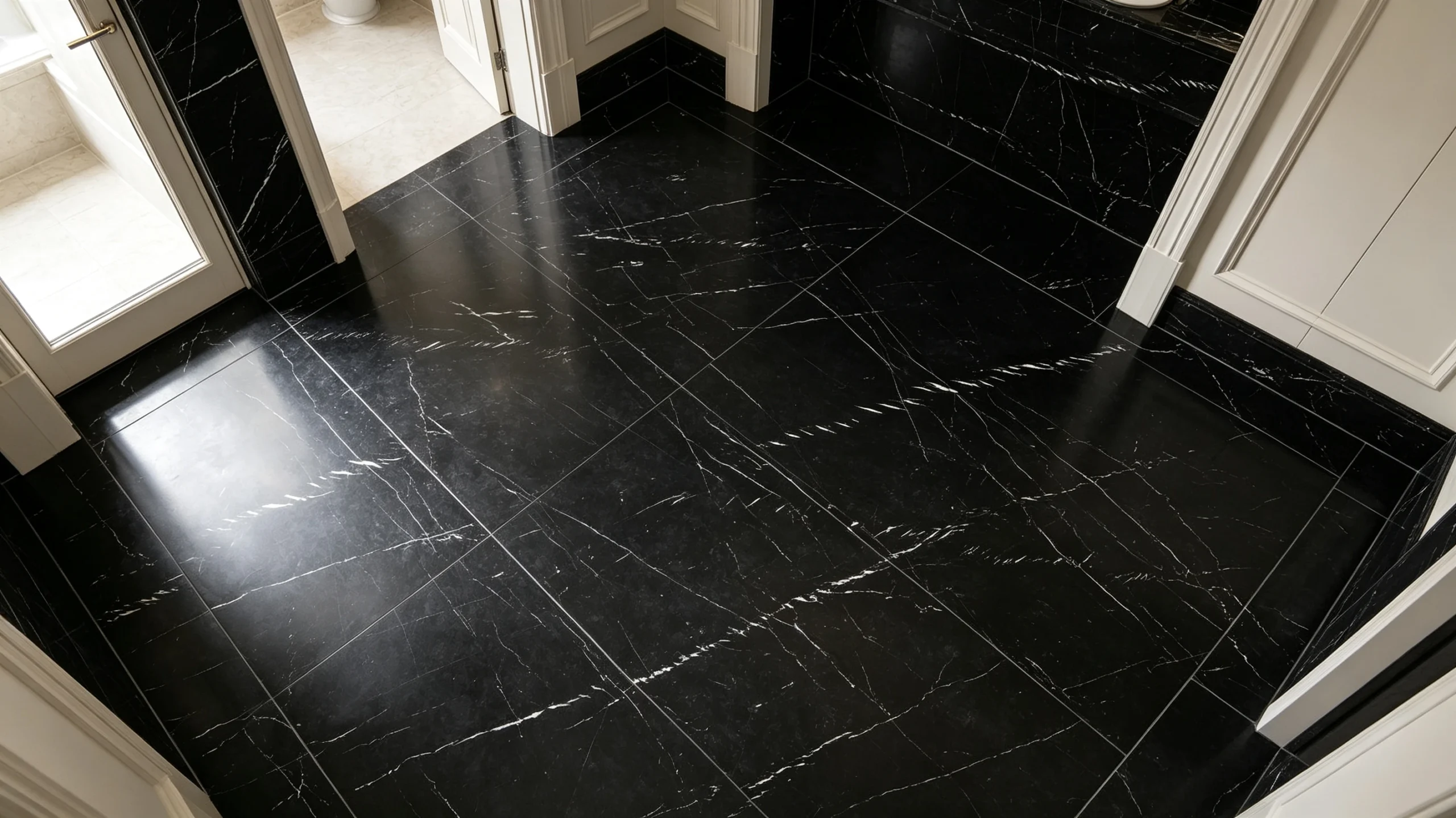 Black Marquina Marble Bathroom Floor