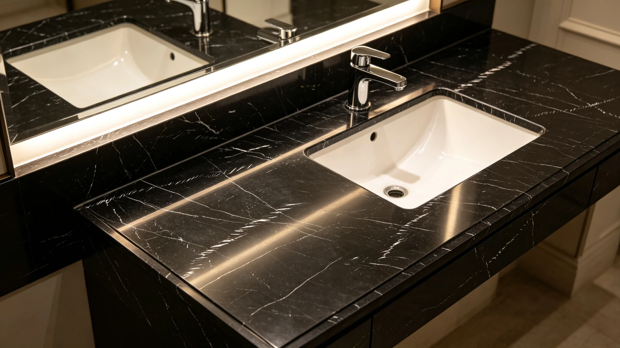 Black Marquina Marble Bathroom Vanity