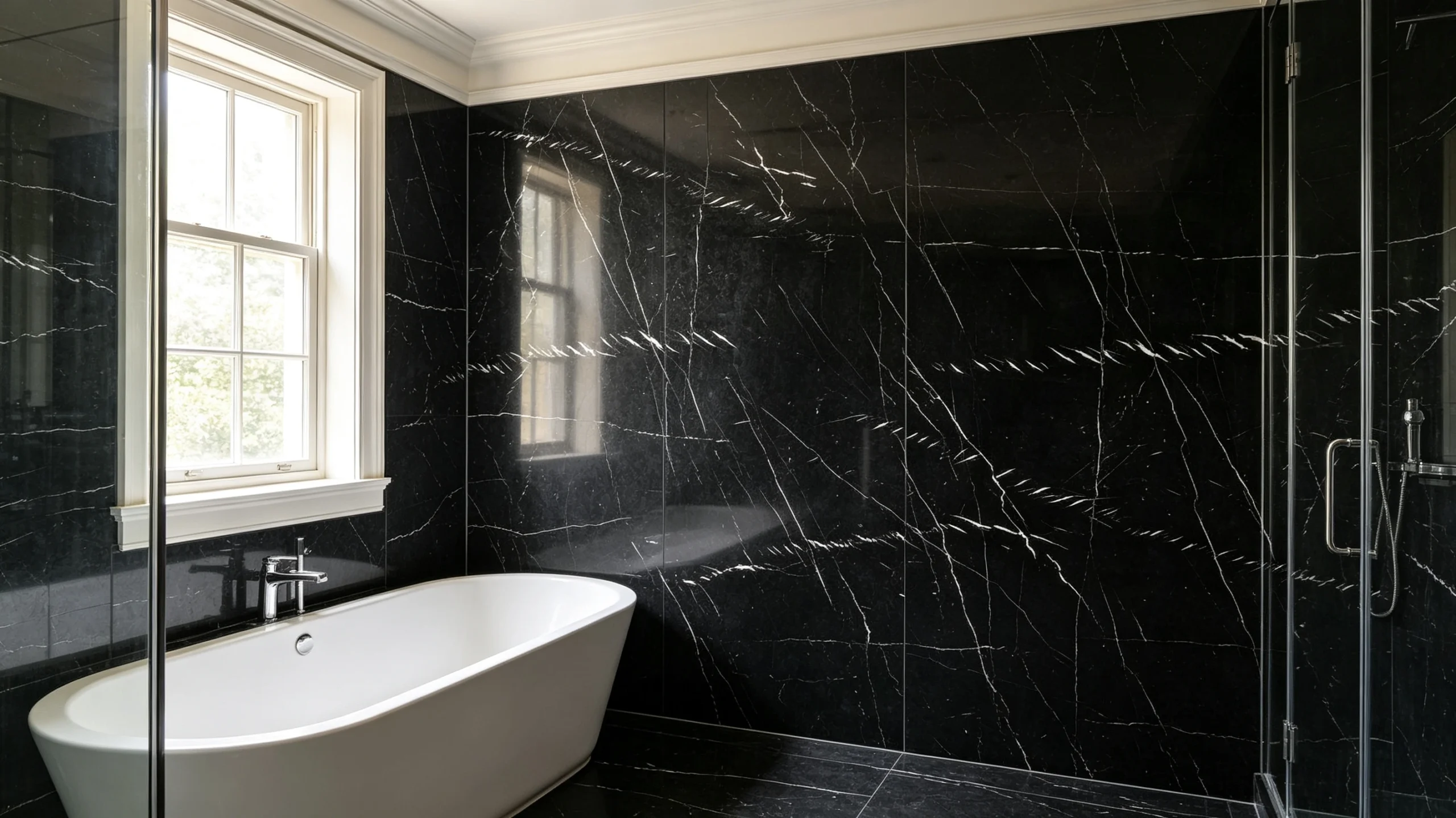 Black Marquina Marble Bathroom Wall