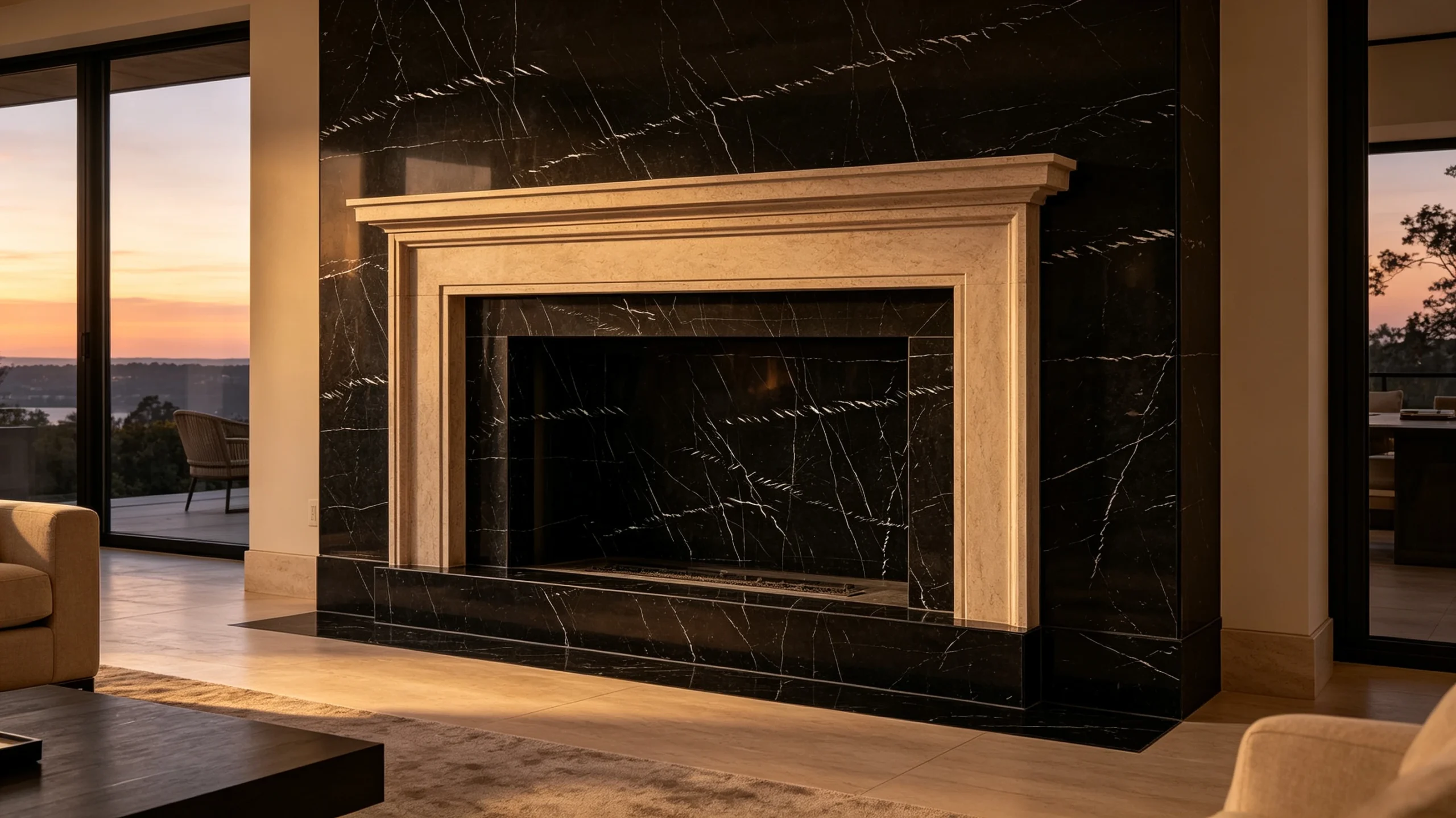 Black Marquina Marble Fireplace Surround
