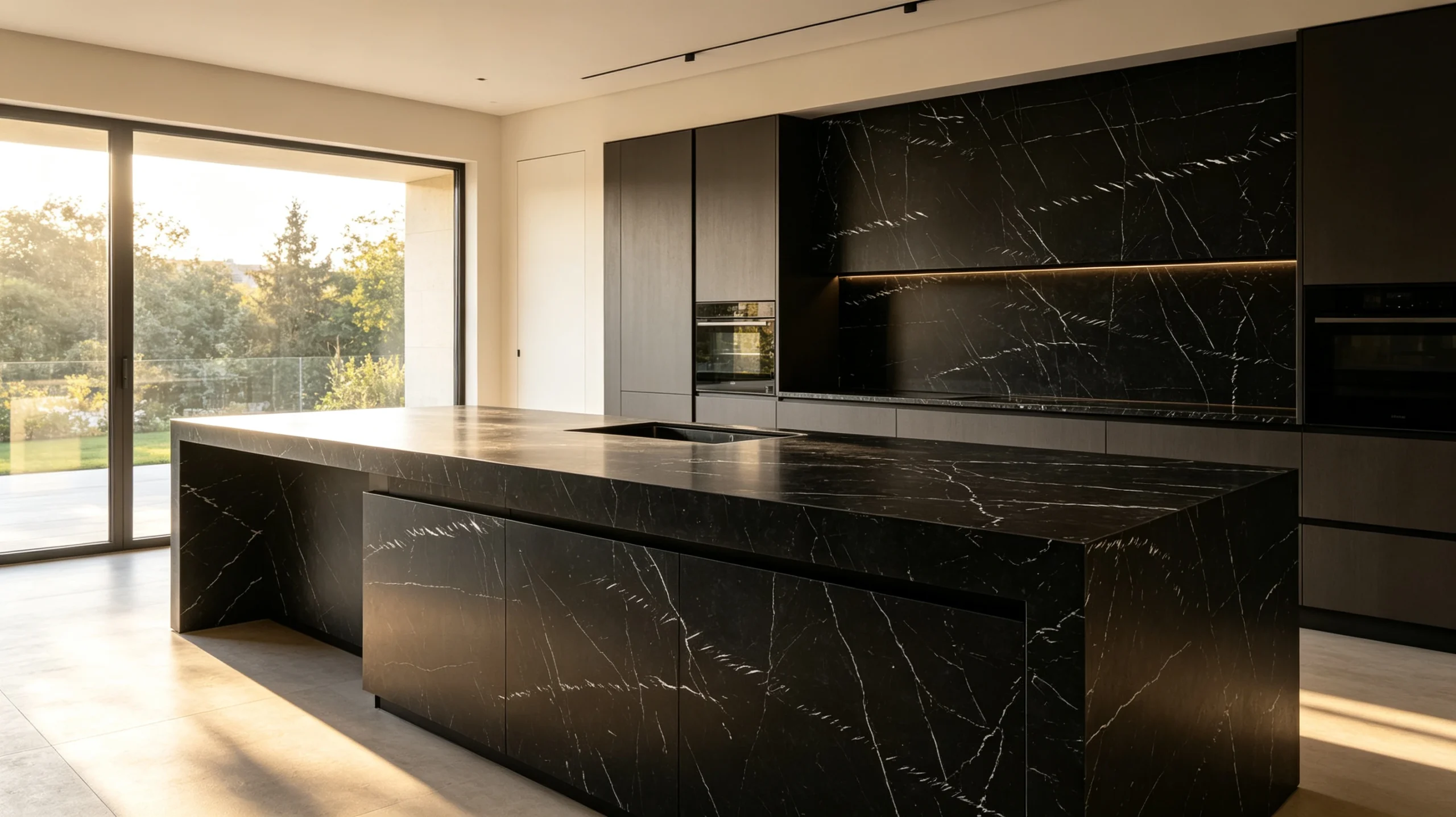Black Marquina Marble Kitchen Island