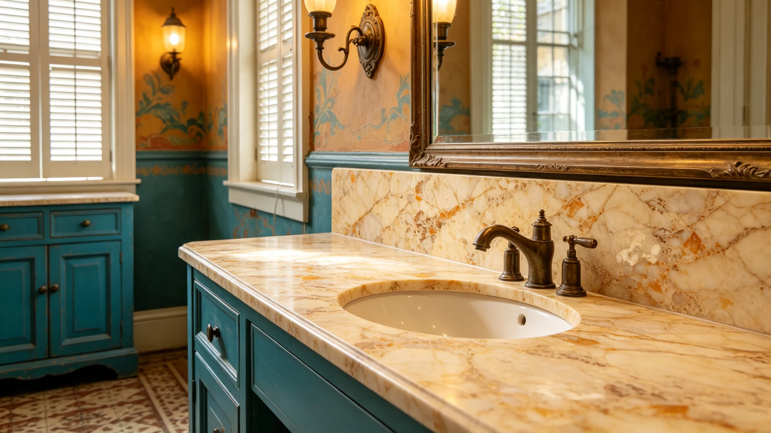 Breccia Oniciata Marble Bathroom Backsplash