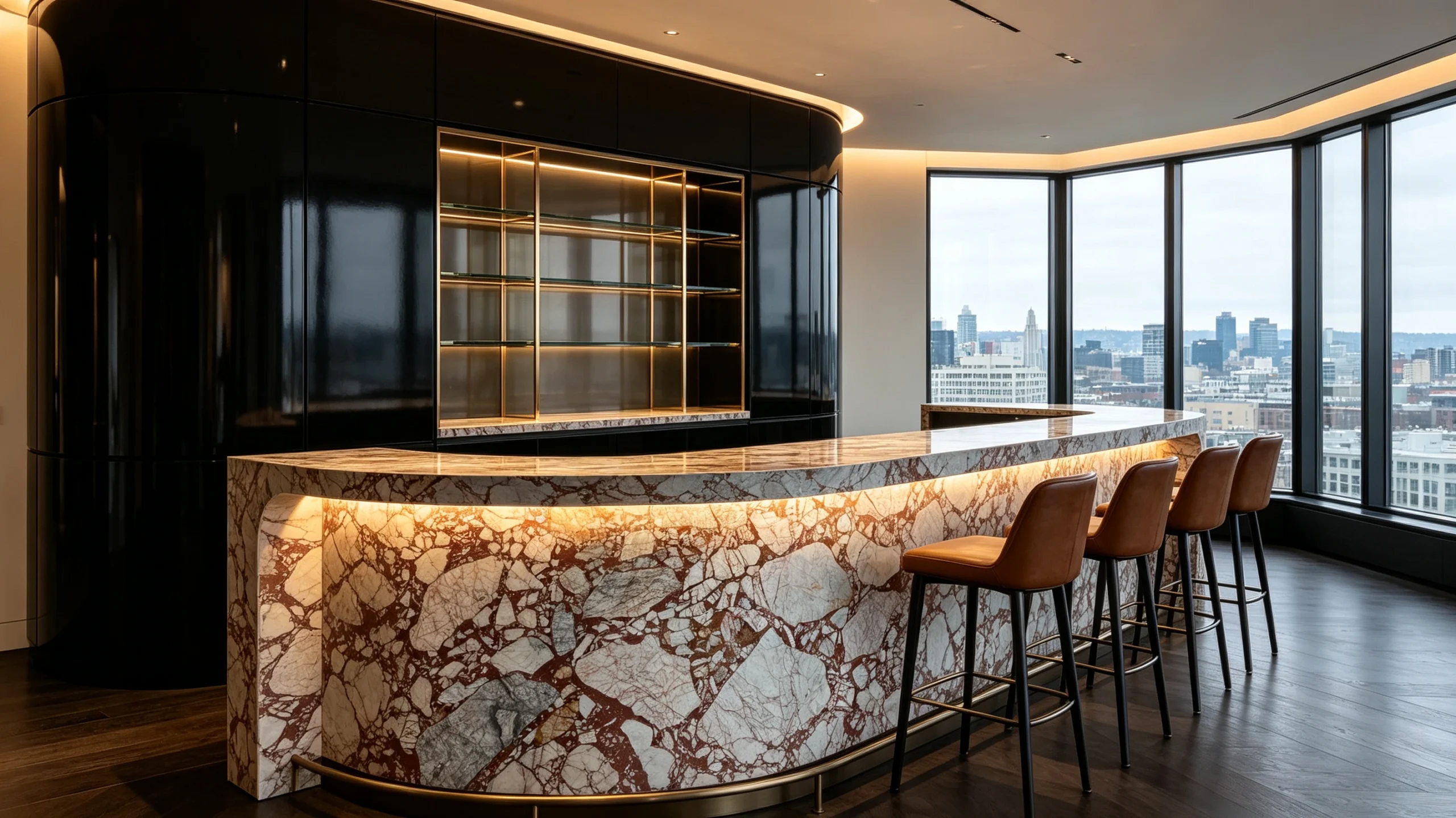Calacatta Arabescato Rosso Stone Basyx Marble Bar