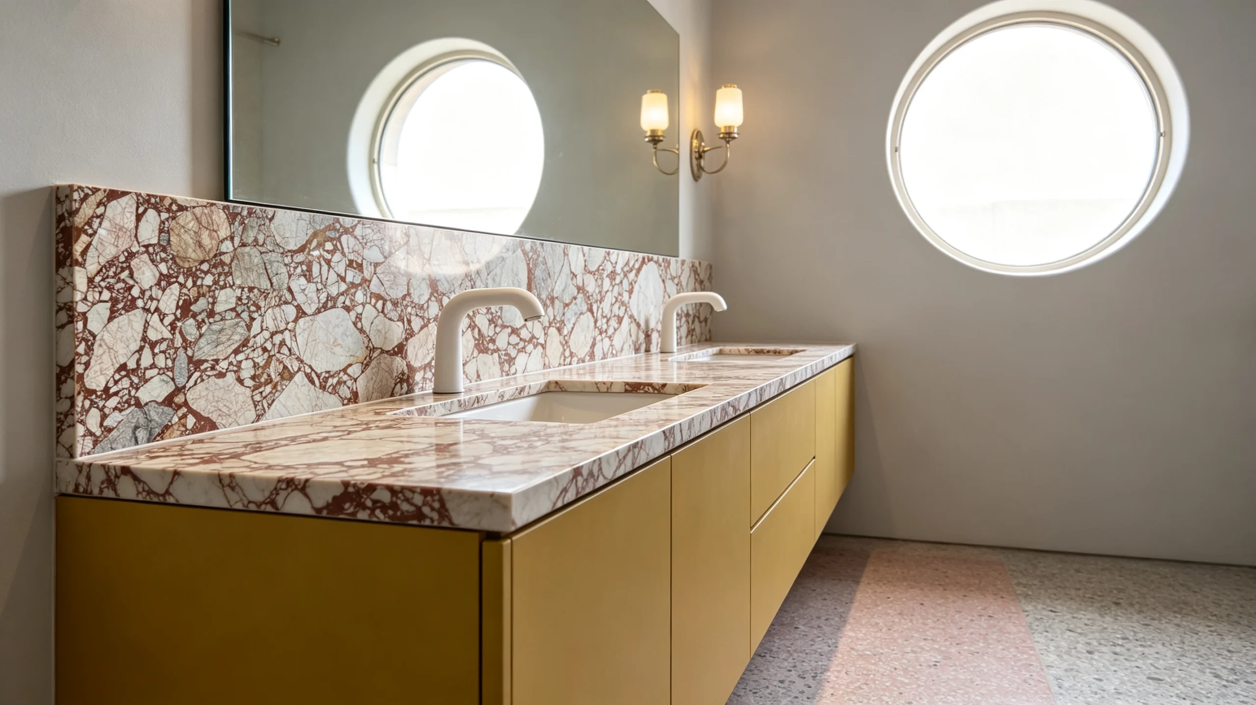 Calacatta Arabescato Rosso Stone Basyx Marble Bathroom Backsplash