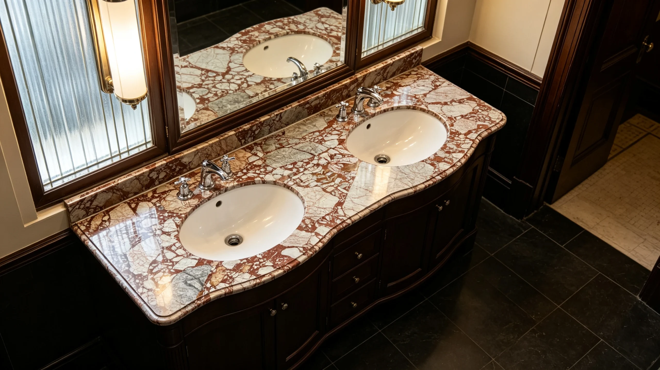 Calacatta Arabescato Rosso Stone Basyx Marble Bathroom Vanity