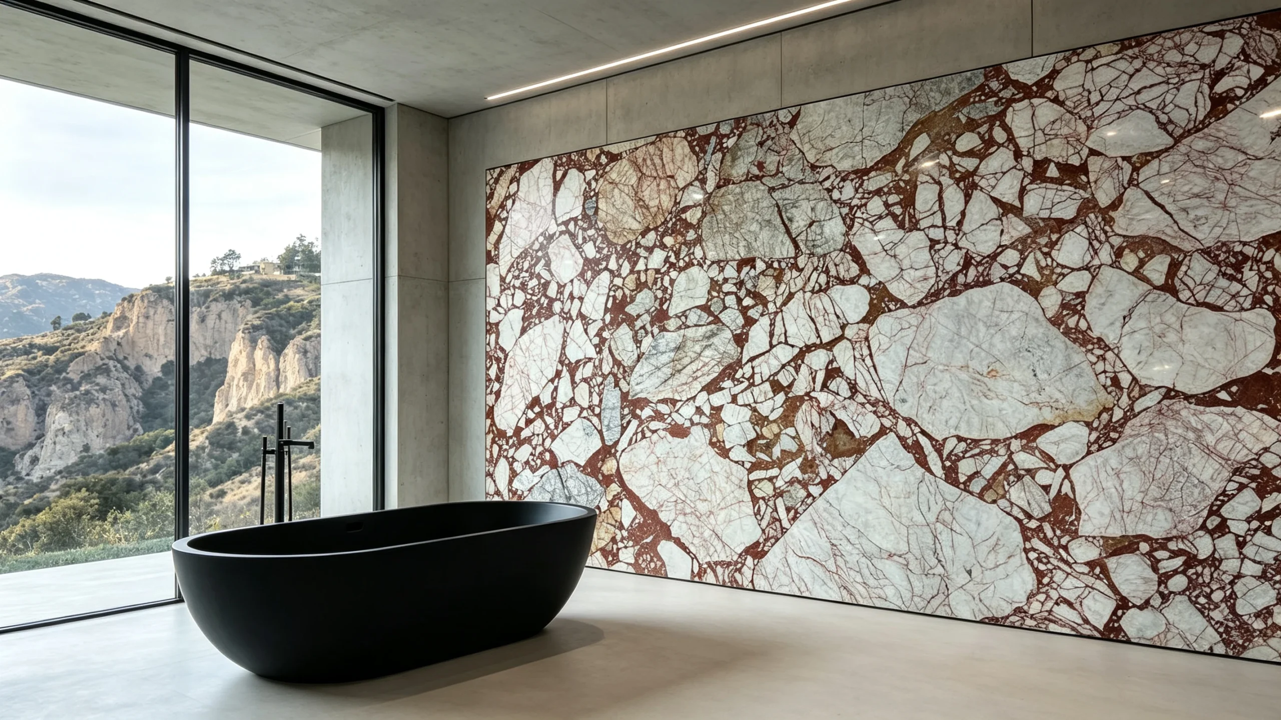 Calacatta Arabescato Rosso Stone Basyx Marble Bathroom Wall