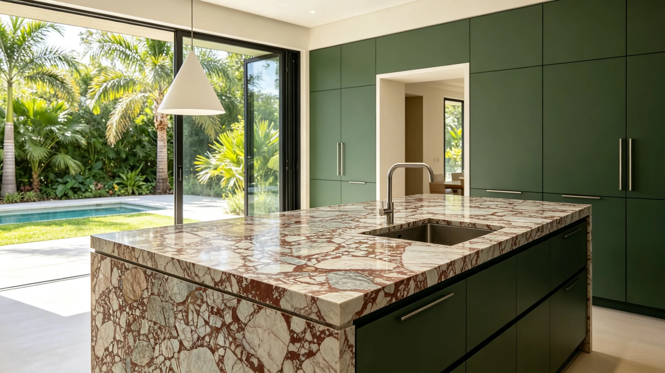 Calacatta Arabescato Rosso Stone Basyx Marble Kitchen Countertop