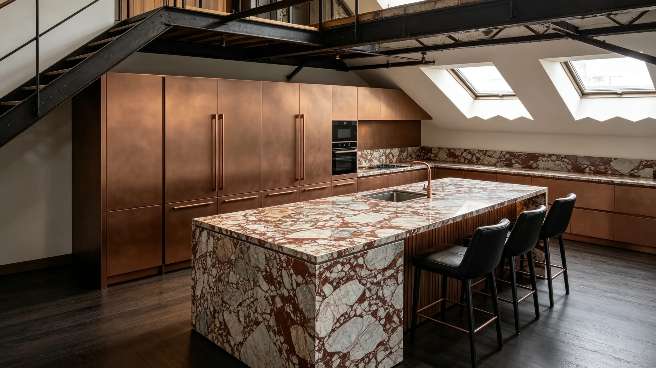 Calacatta Arabescato Rosso Stone Basyx Marble Kitchen Island