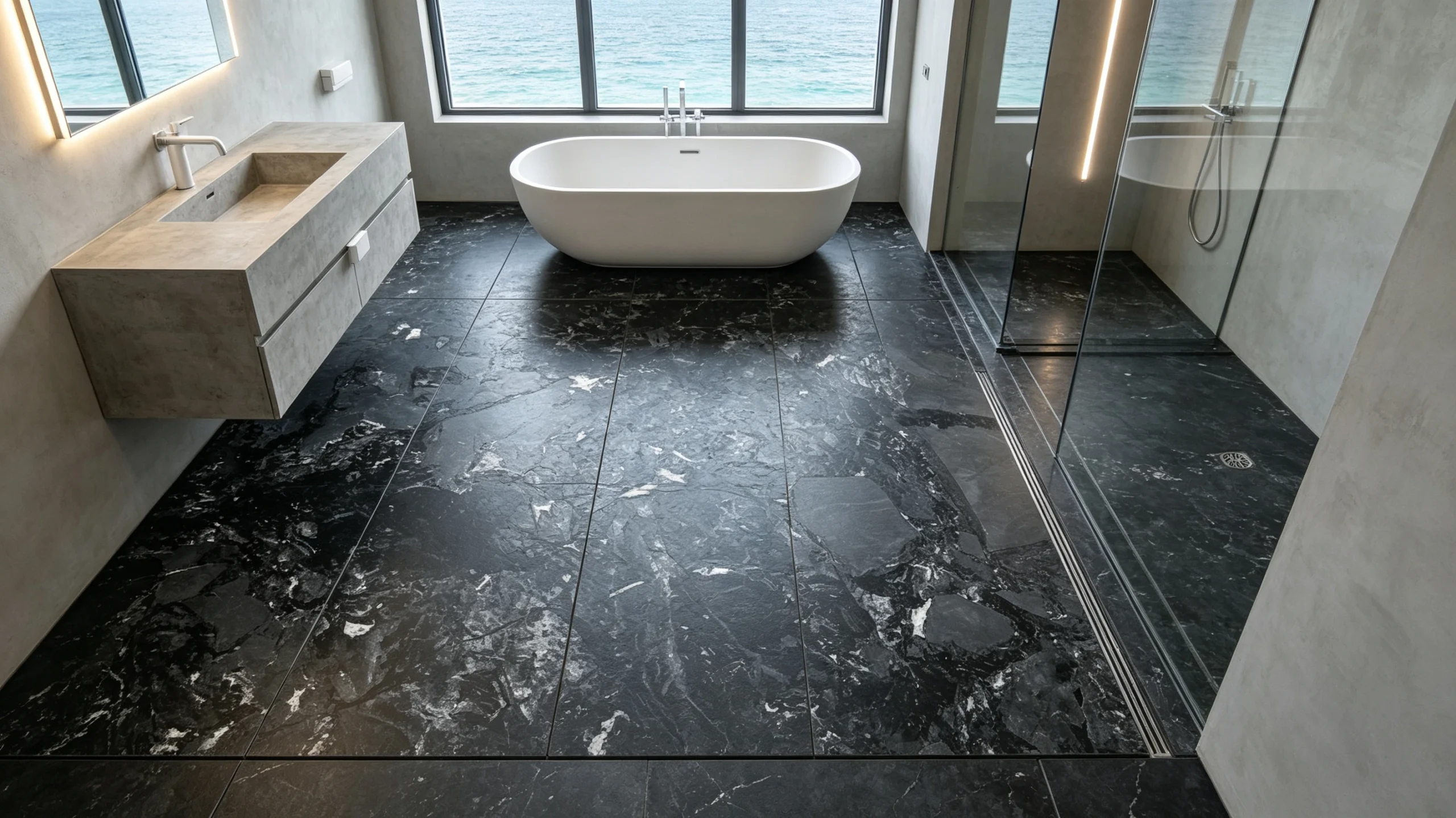 Calacatta Black Vitoria Stone Bathroom Floor Panels