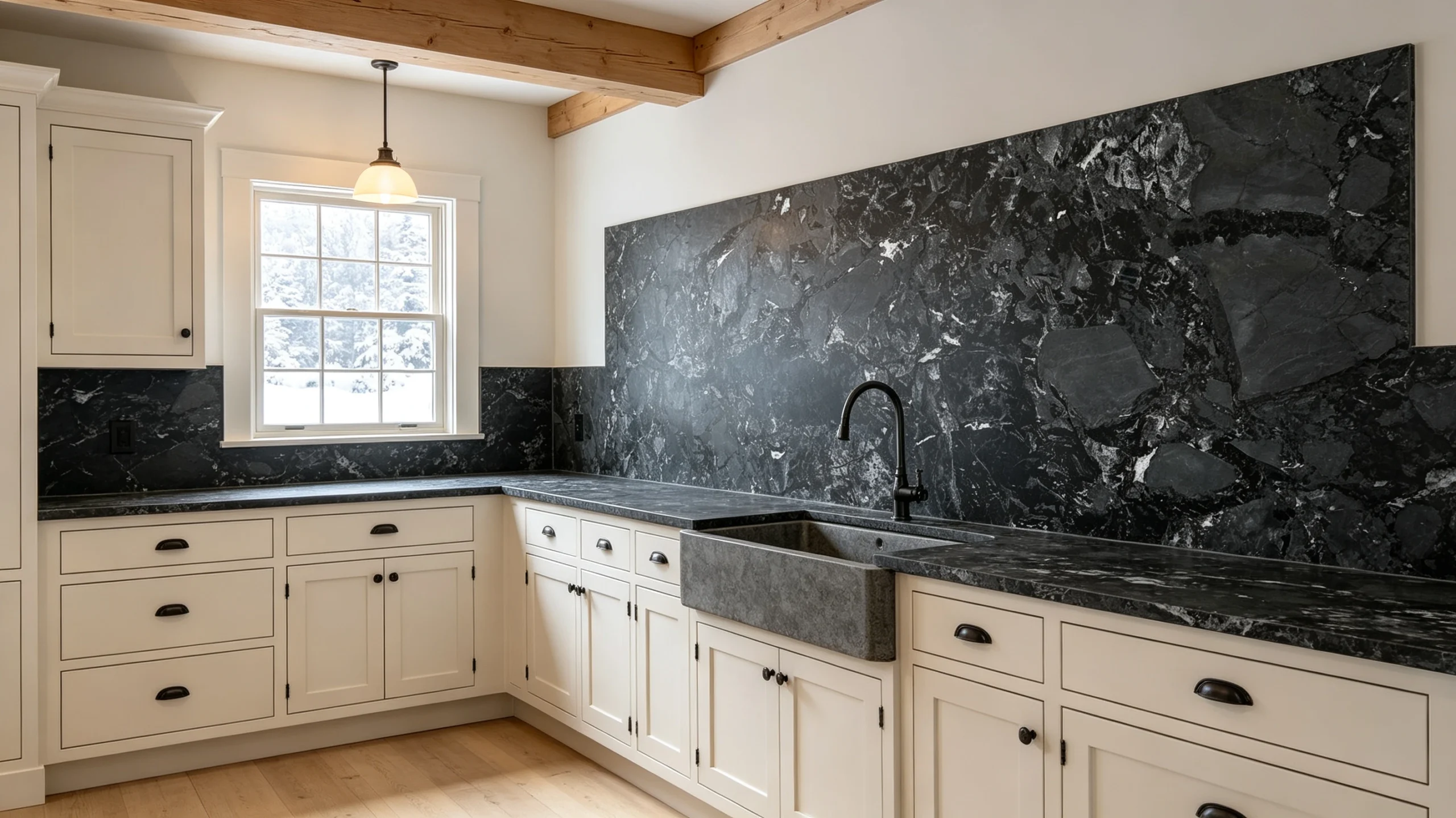 Calacatta Black Vitoria Stone Kitchen Backsplash