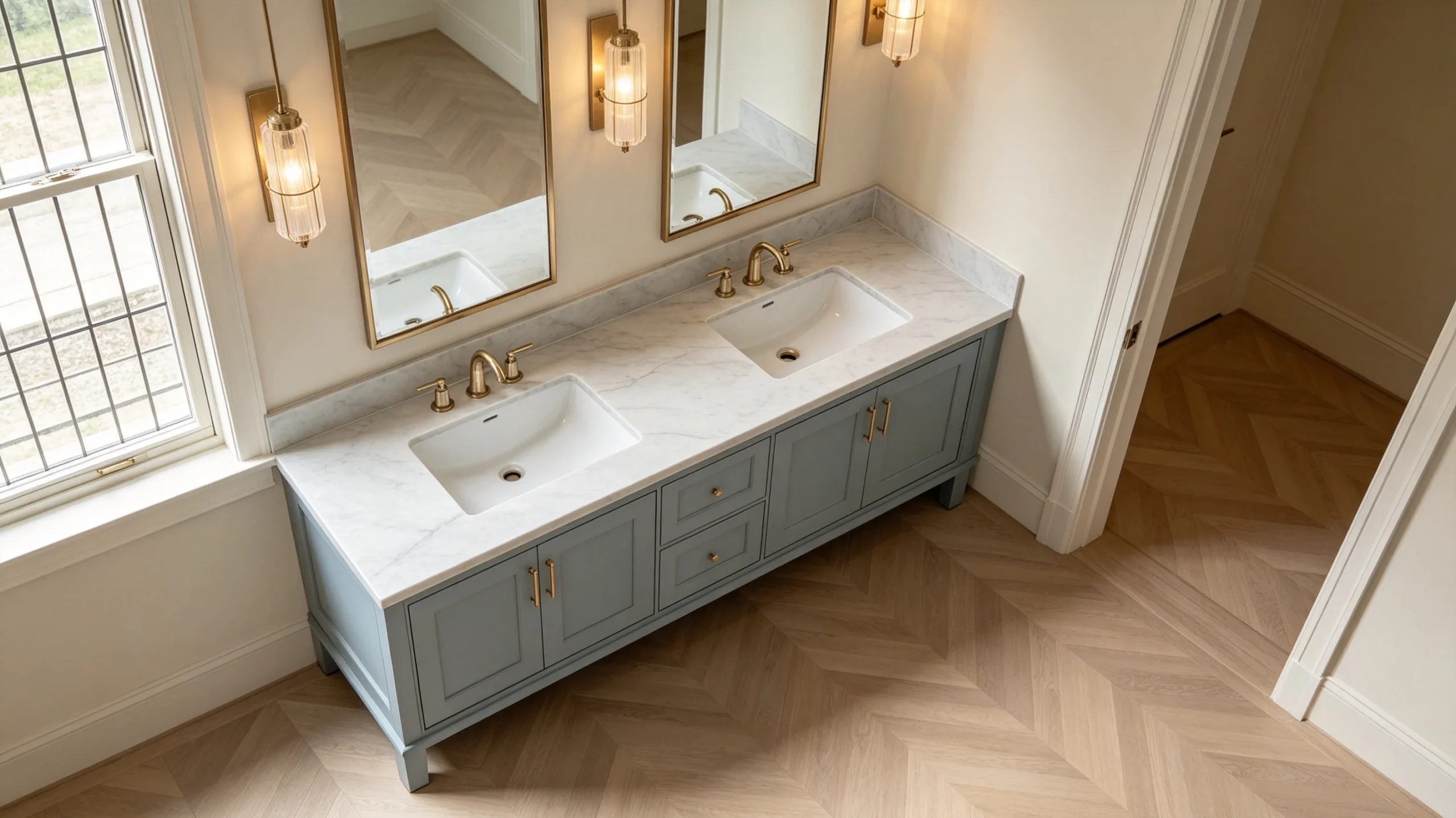 Calacatta Camouflage Honed Stone Basyx Marble Bathroom Vanity