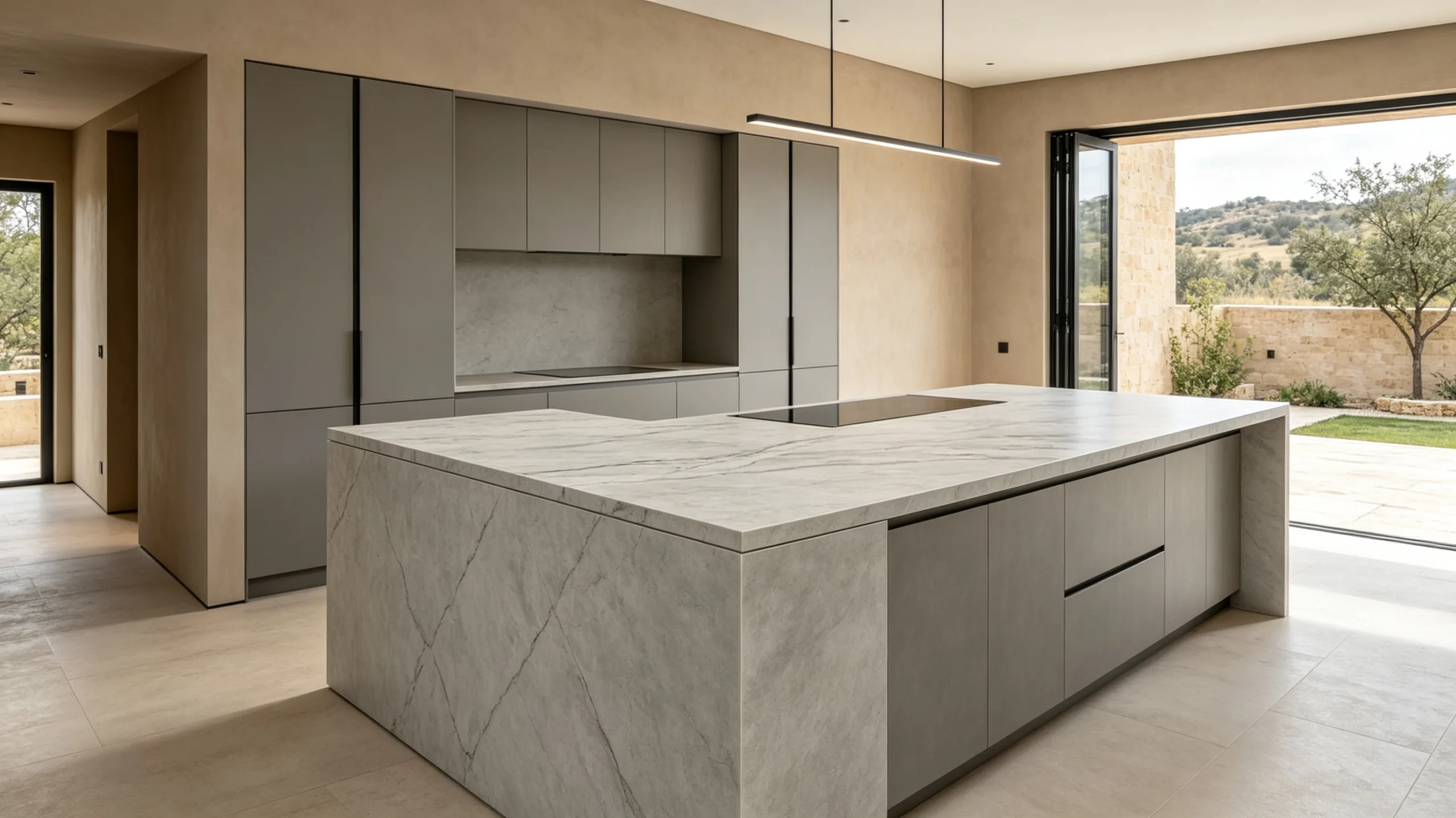 Calacatta Camouflage Honed Stone Basyx Marble Kitchen Countertop