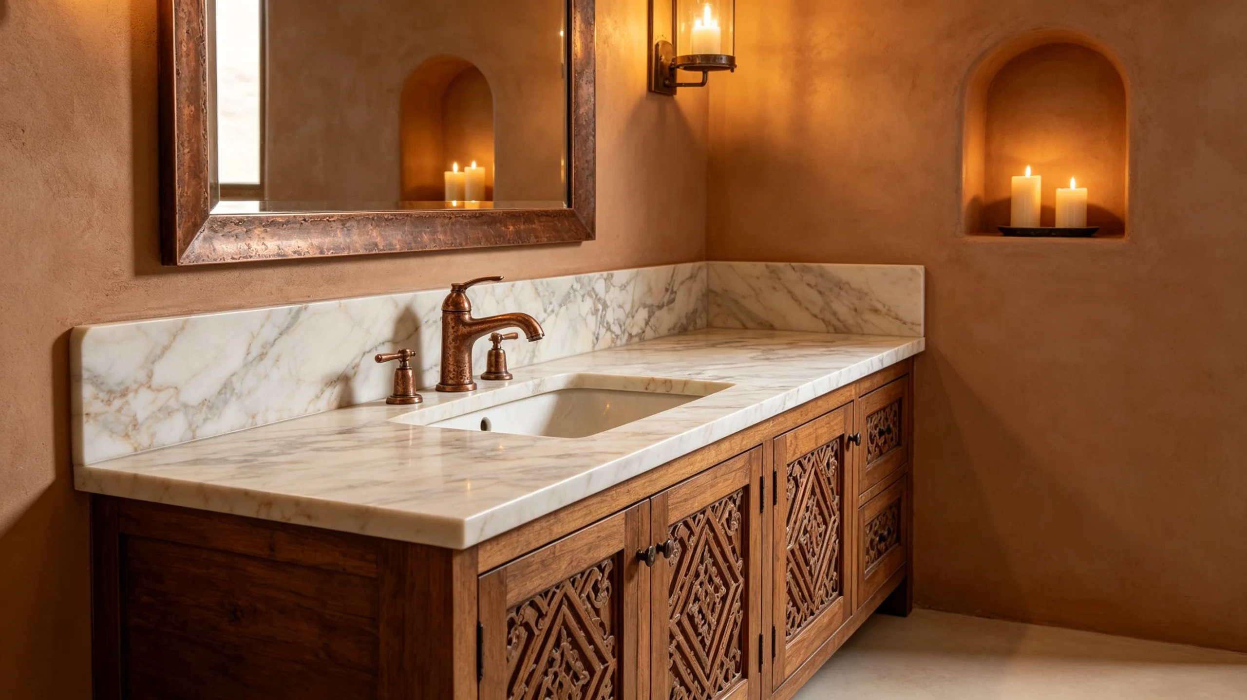 Calacatta Monet Premium Stone Basyx Marble Bathroom Backsplash