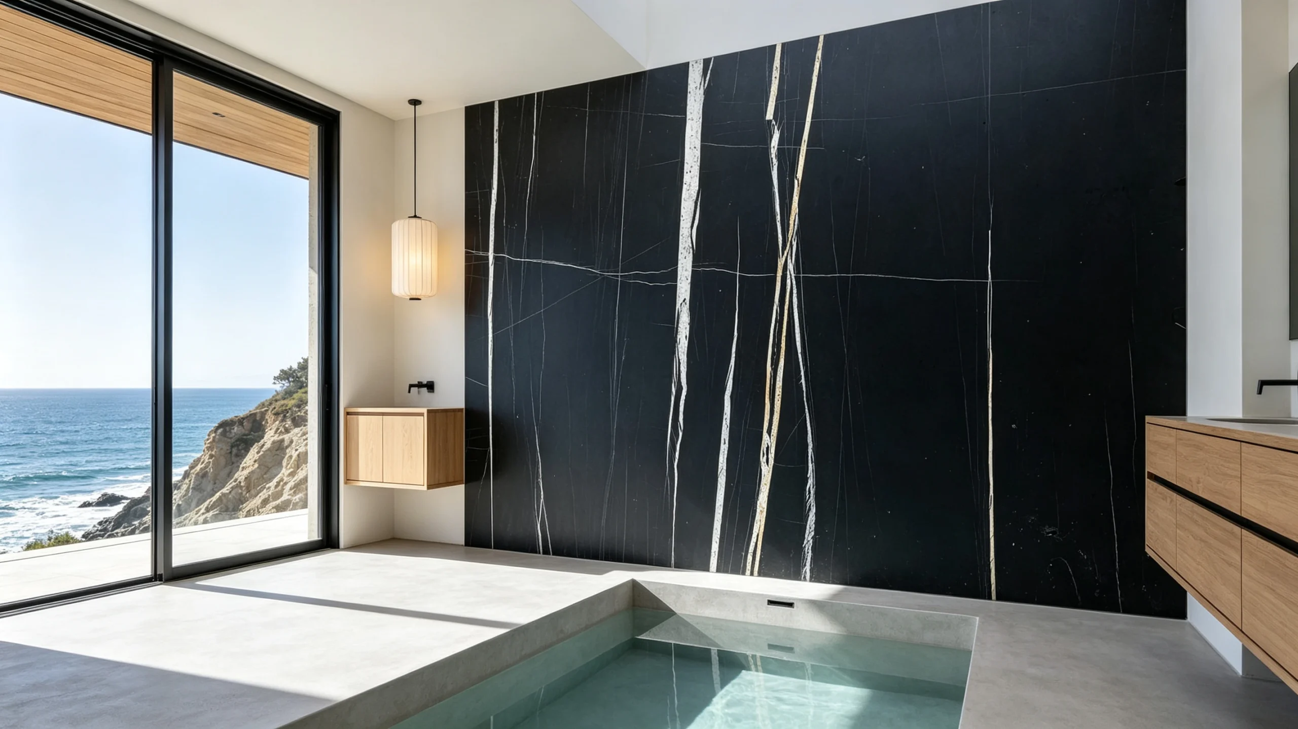 Calacatta Sahara Noir Stone Basyx Marble Bathroom Wall