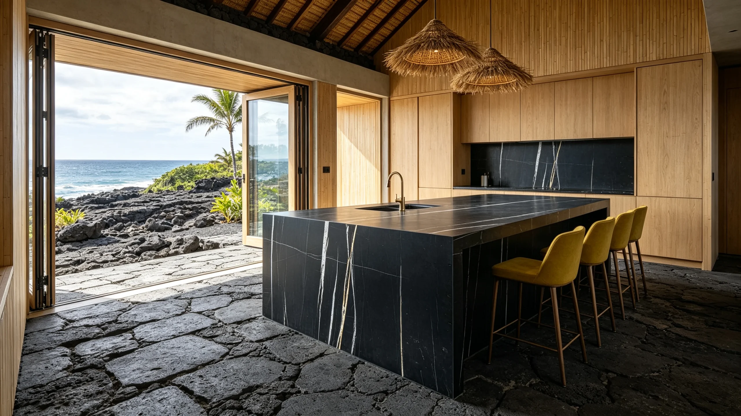 Calacatta Sahara Noir Stone Basyx Marble Kitchen Island