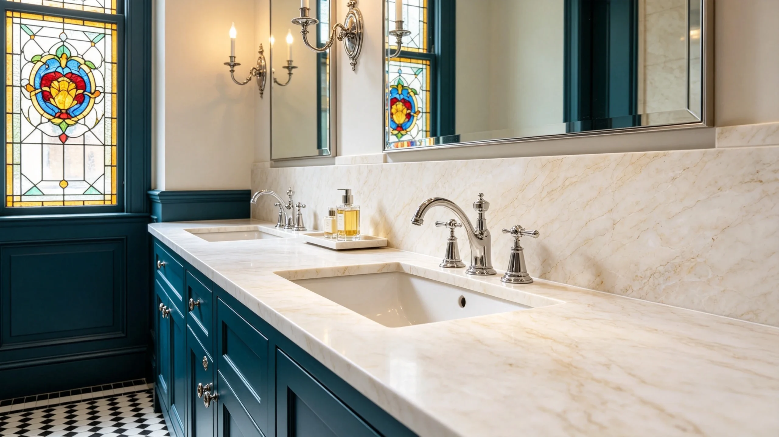 Crema Marfil Marble Bathroom Backsplash