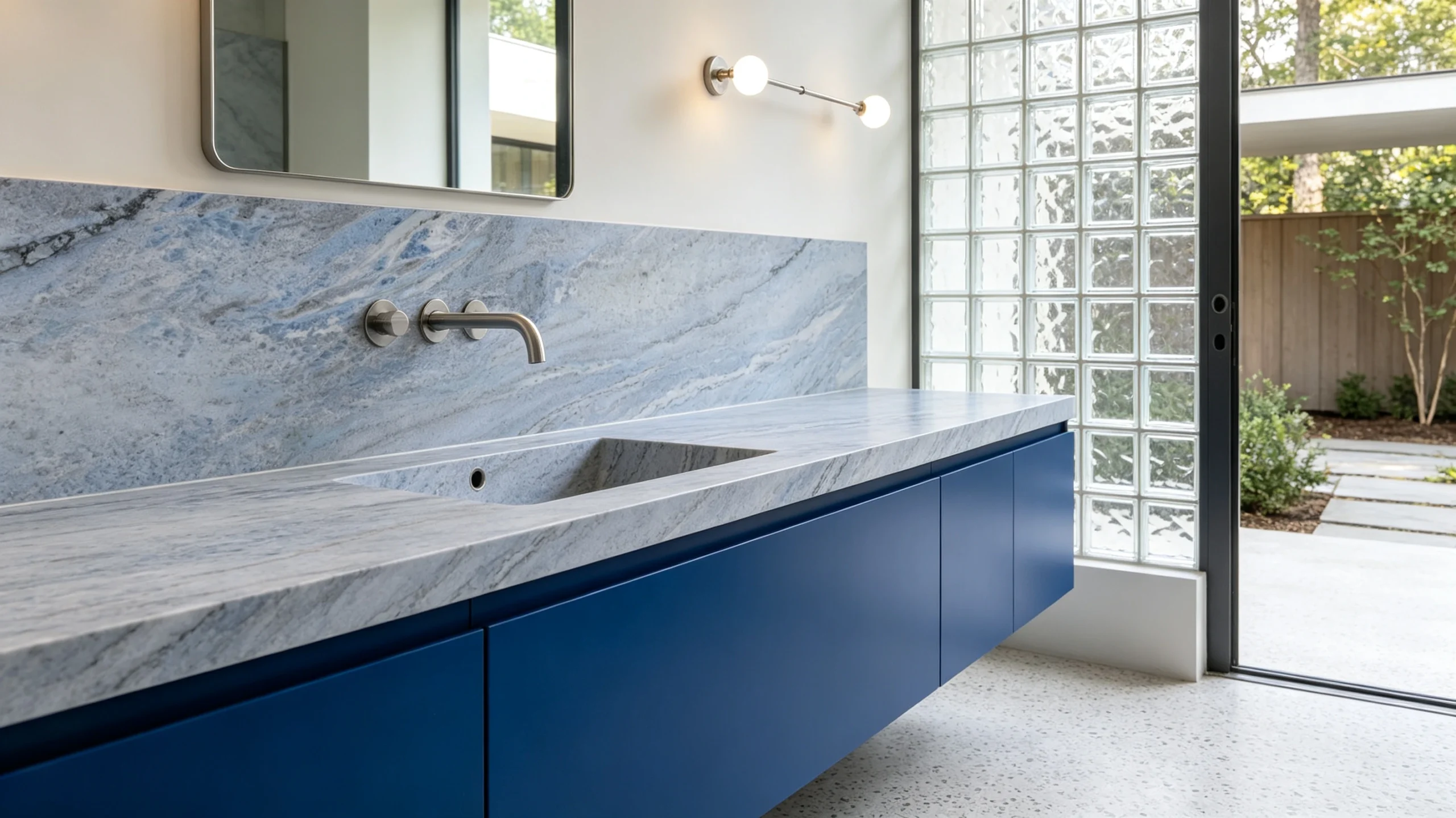 Crystalita Blue Stone Basyx Marble Bathroom Backsplash