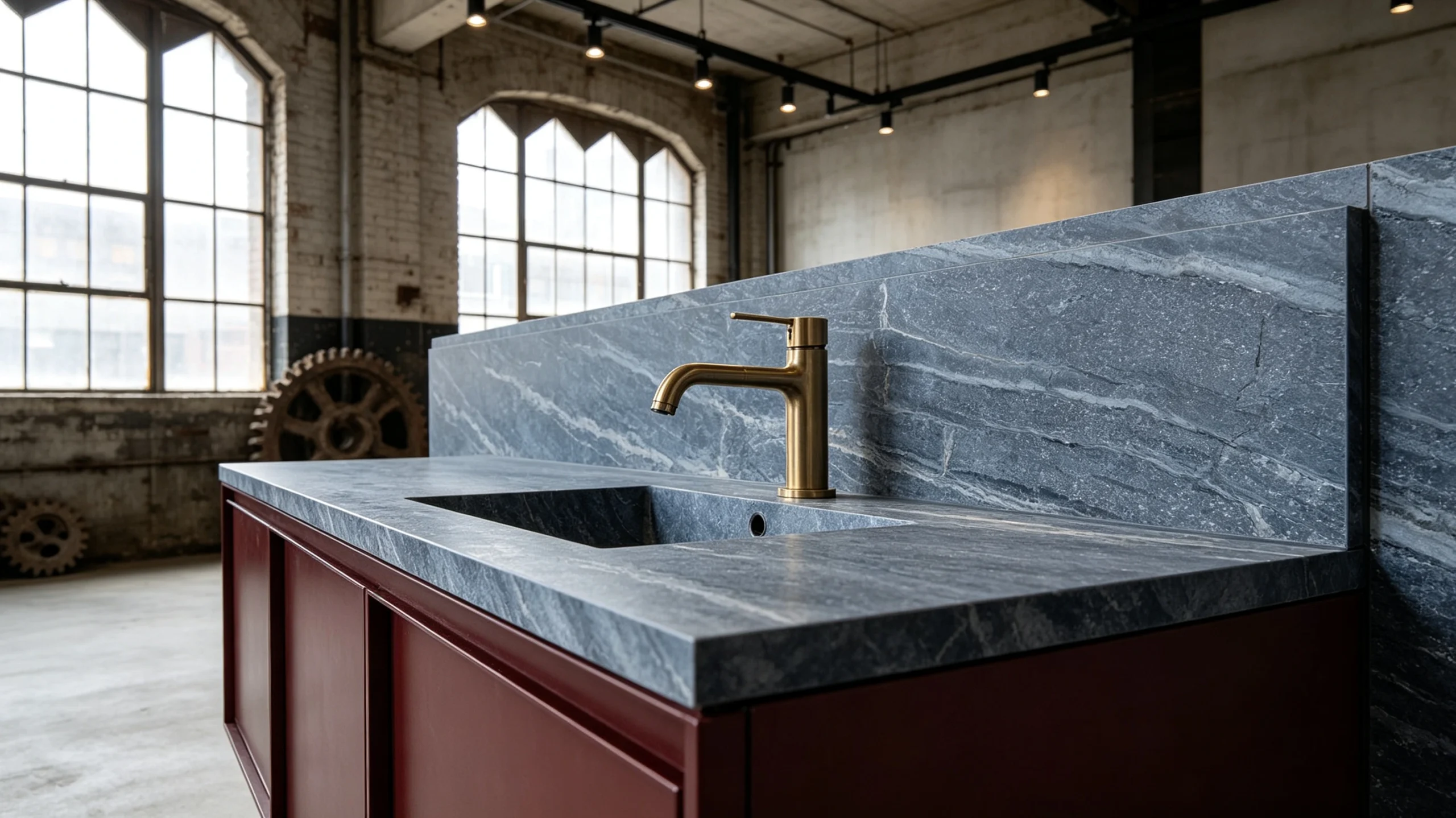 Deep Blue Honed Marble Bathroom Backsplash