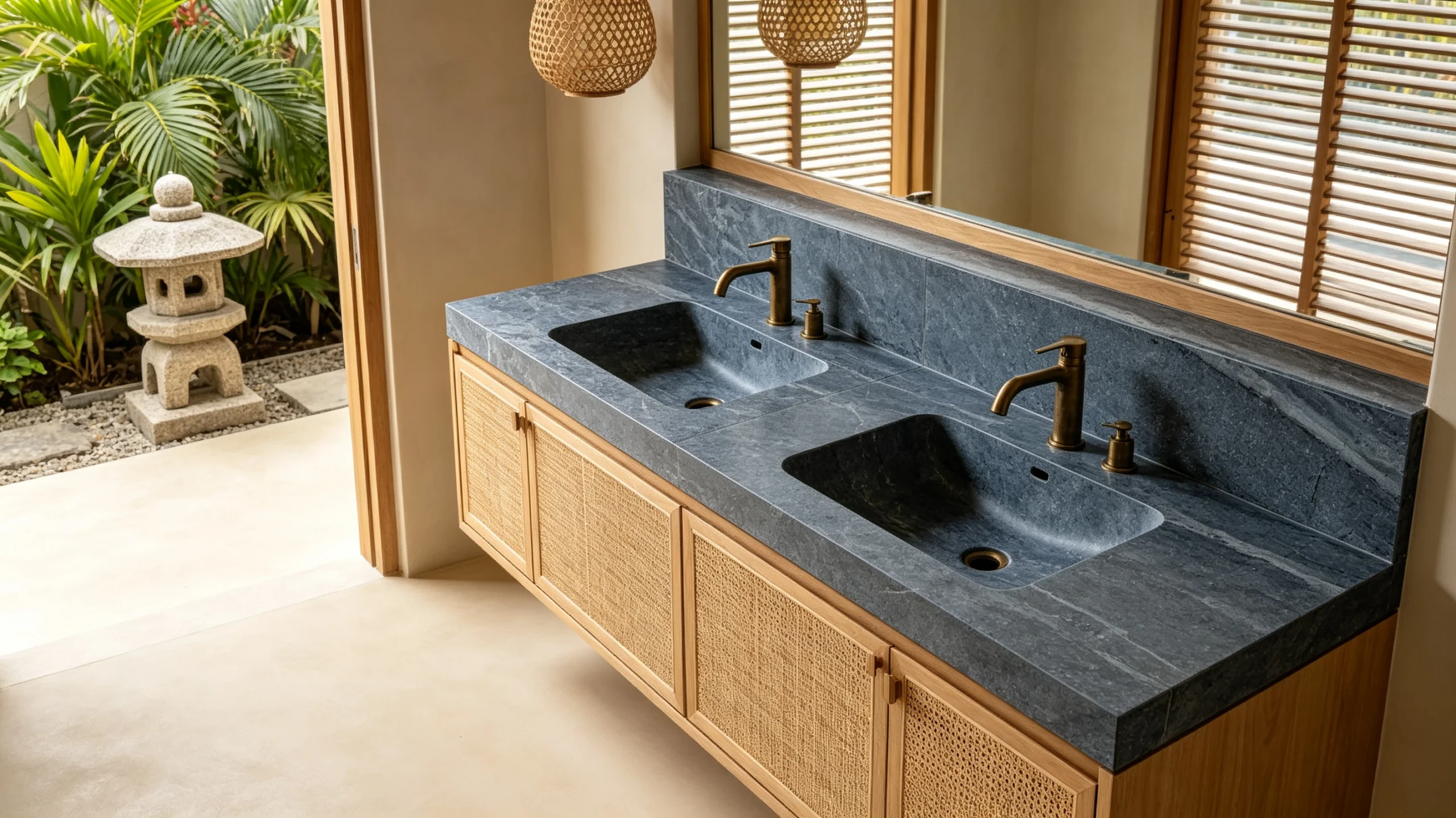 Deep Blue Honed Marble Bathroom Vanity