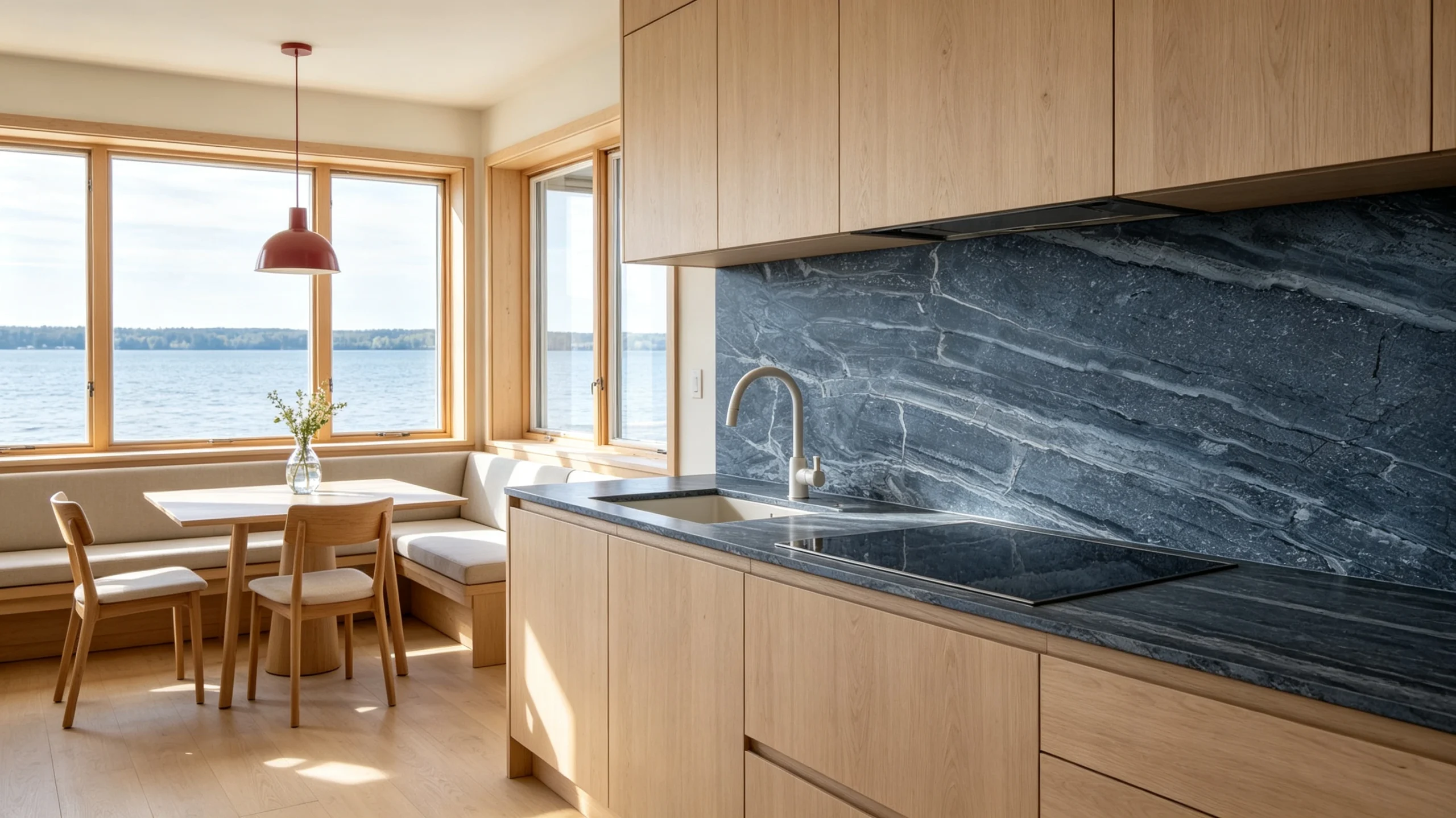 Deep Blue Honed Marble Kitchen Backsplash