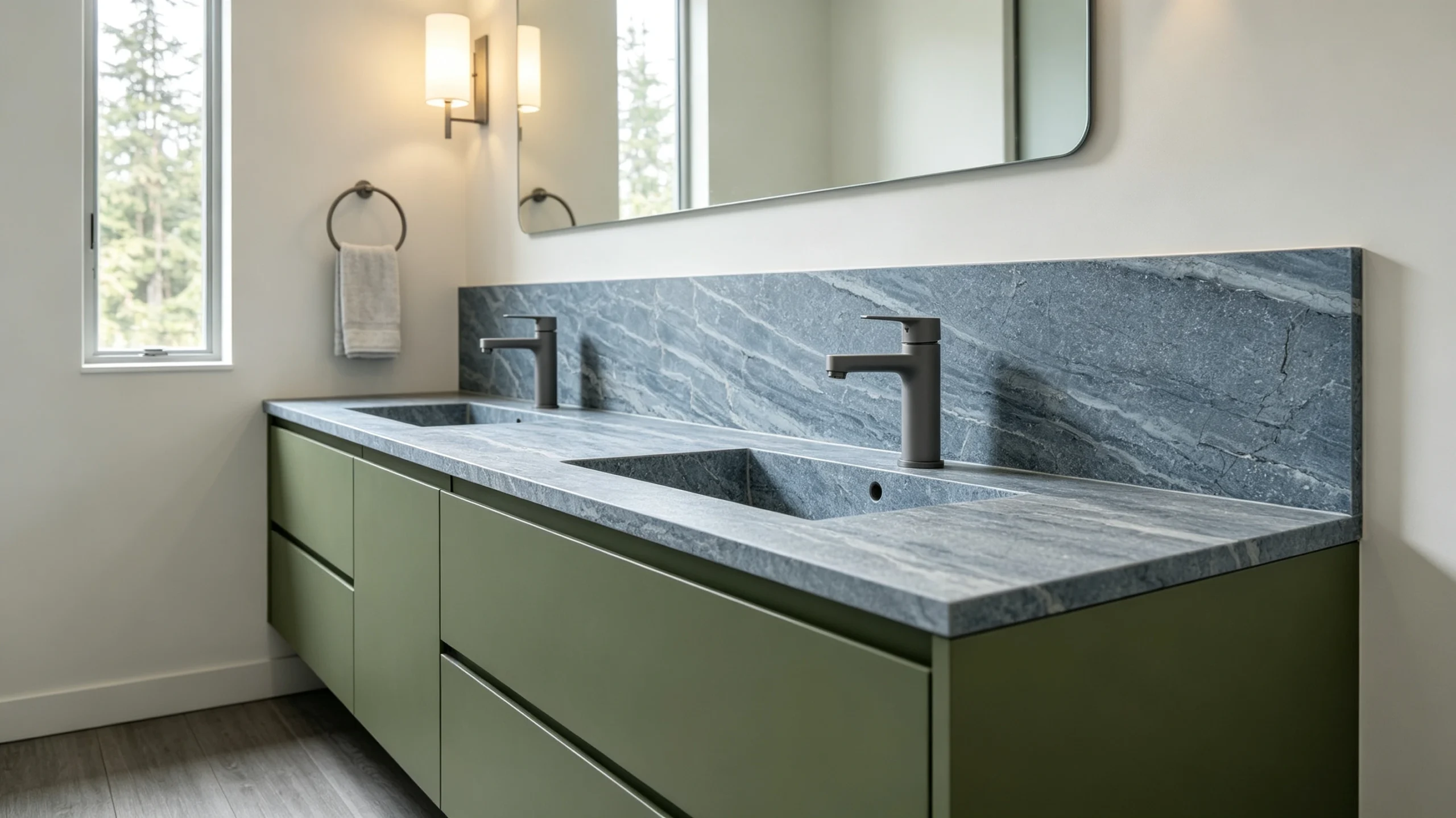Dover Blue Honed Stone Basyx Marble Bathroom Backsplash