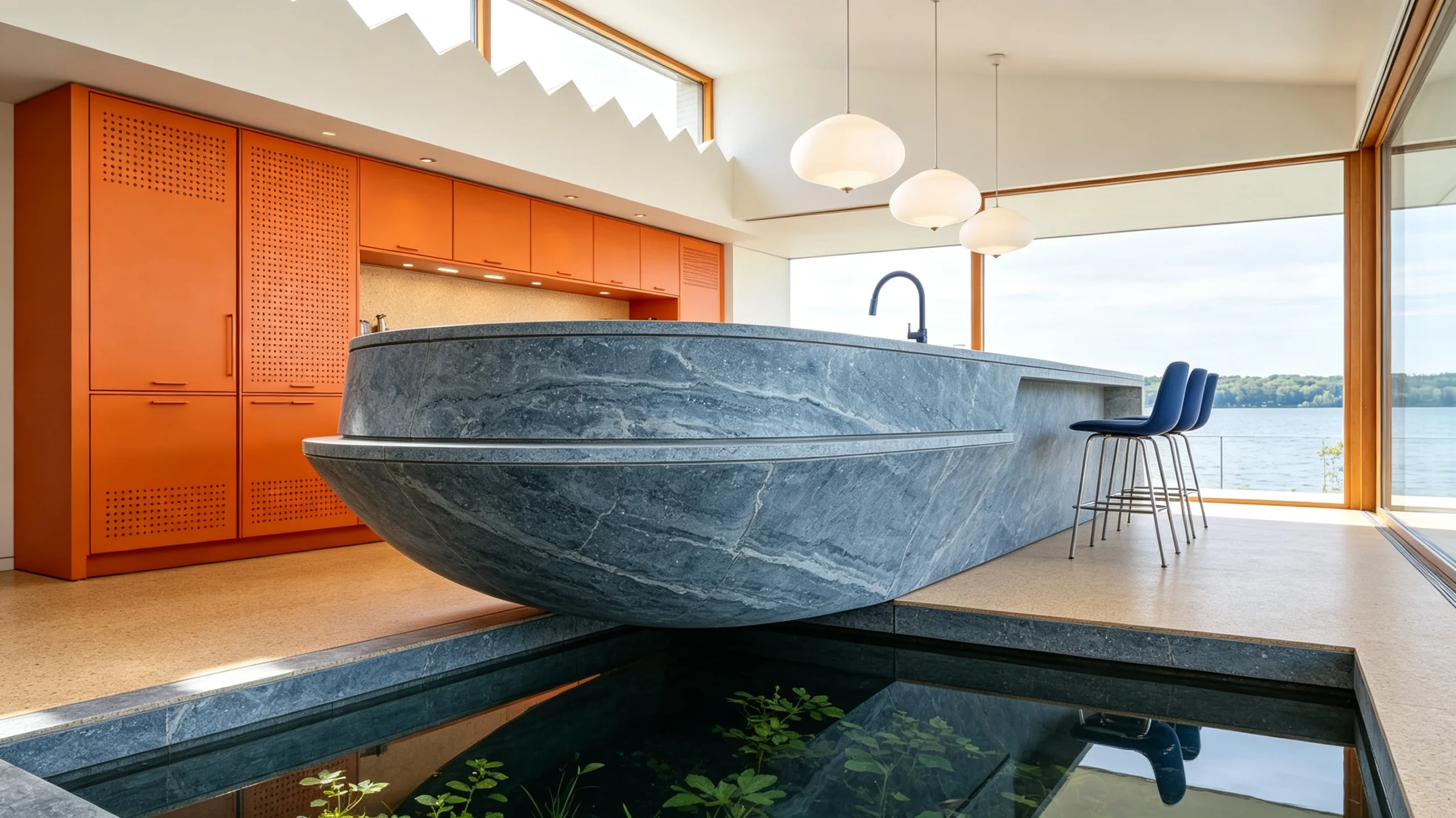 Dover Blue Honed Stone Basyx Marble Kitchen Island