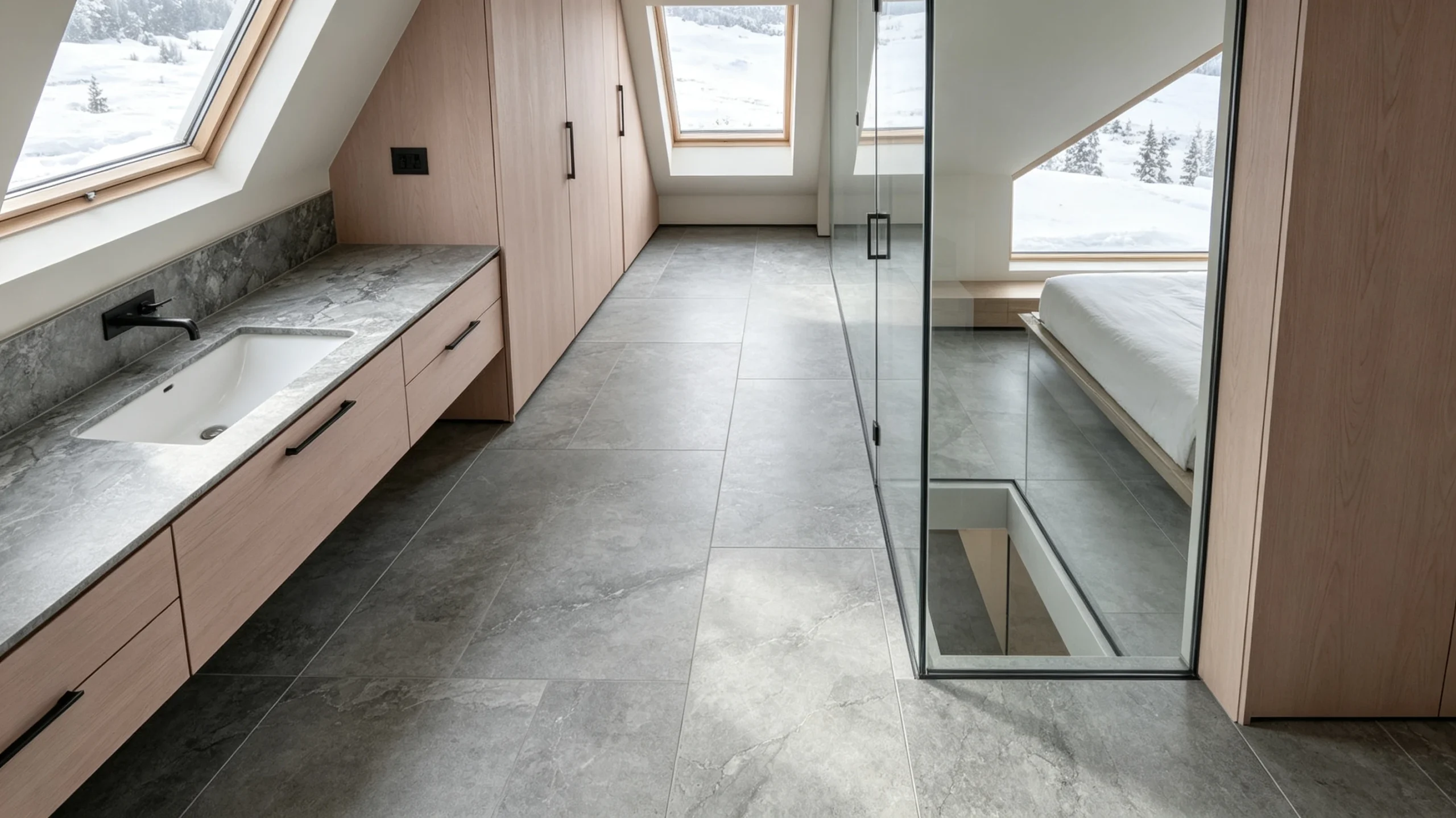 Invisible Grey Rq Marble Bathroom Floor