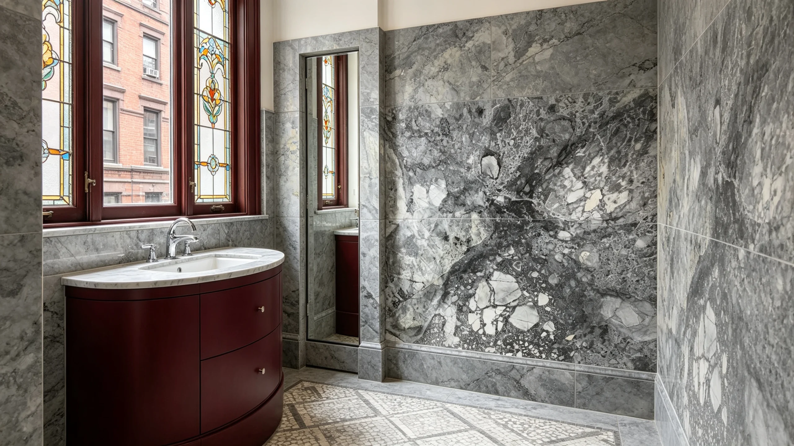 Invisible Grey Rq Marble Bathroom Wall