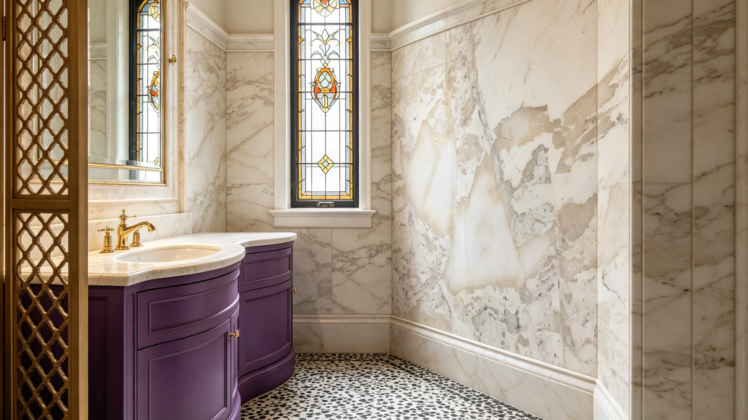 Leopard Rq Marble Bathroom Wall