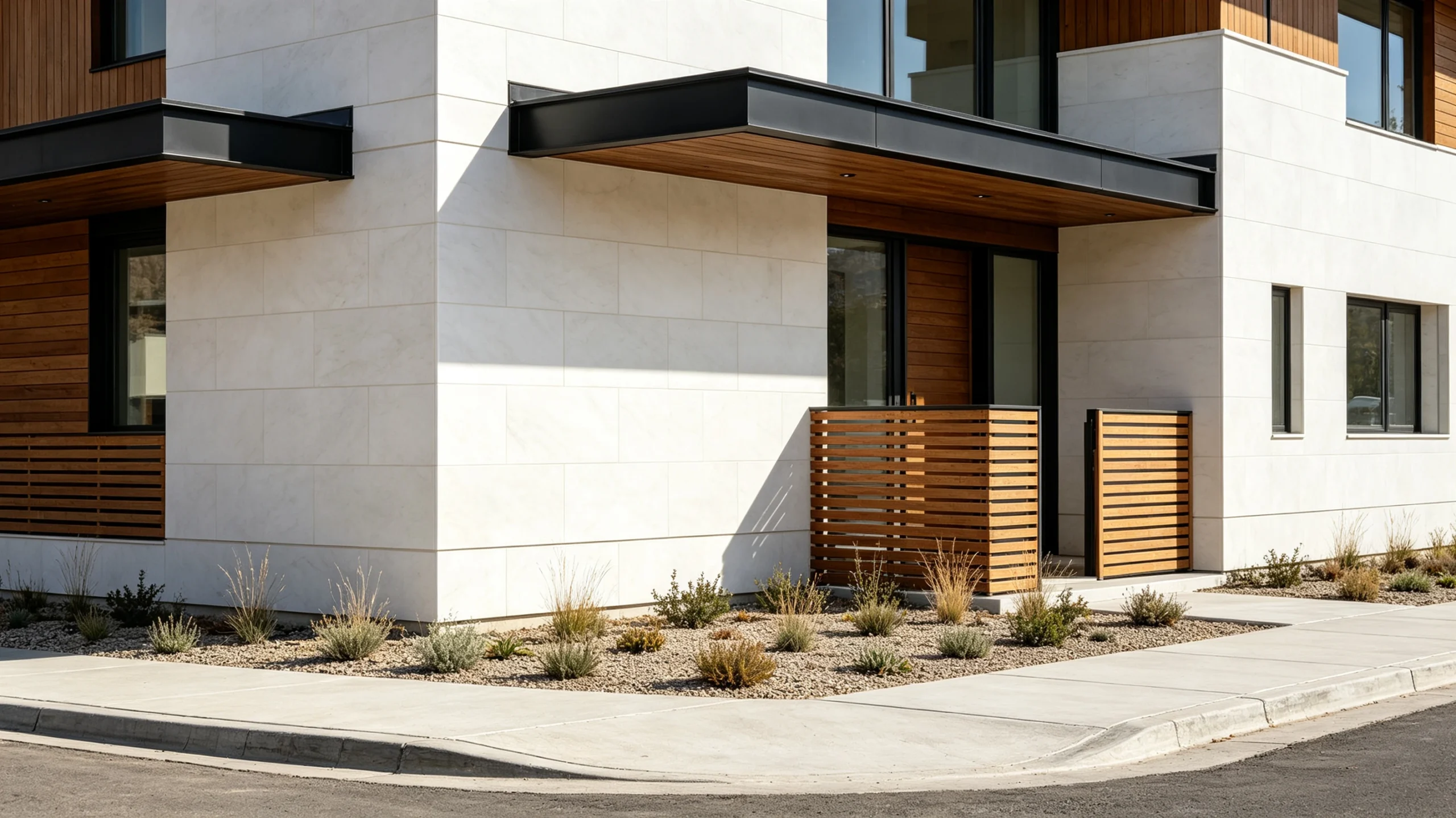 Mountain White Danby Honed Marble Exterior Elevation