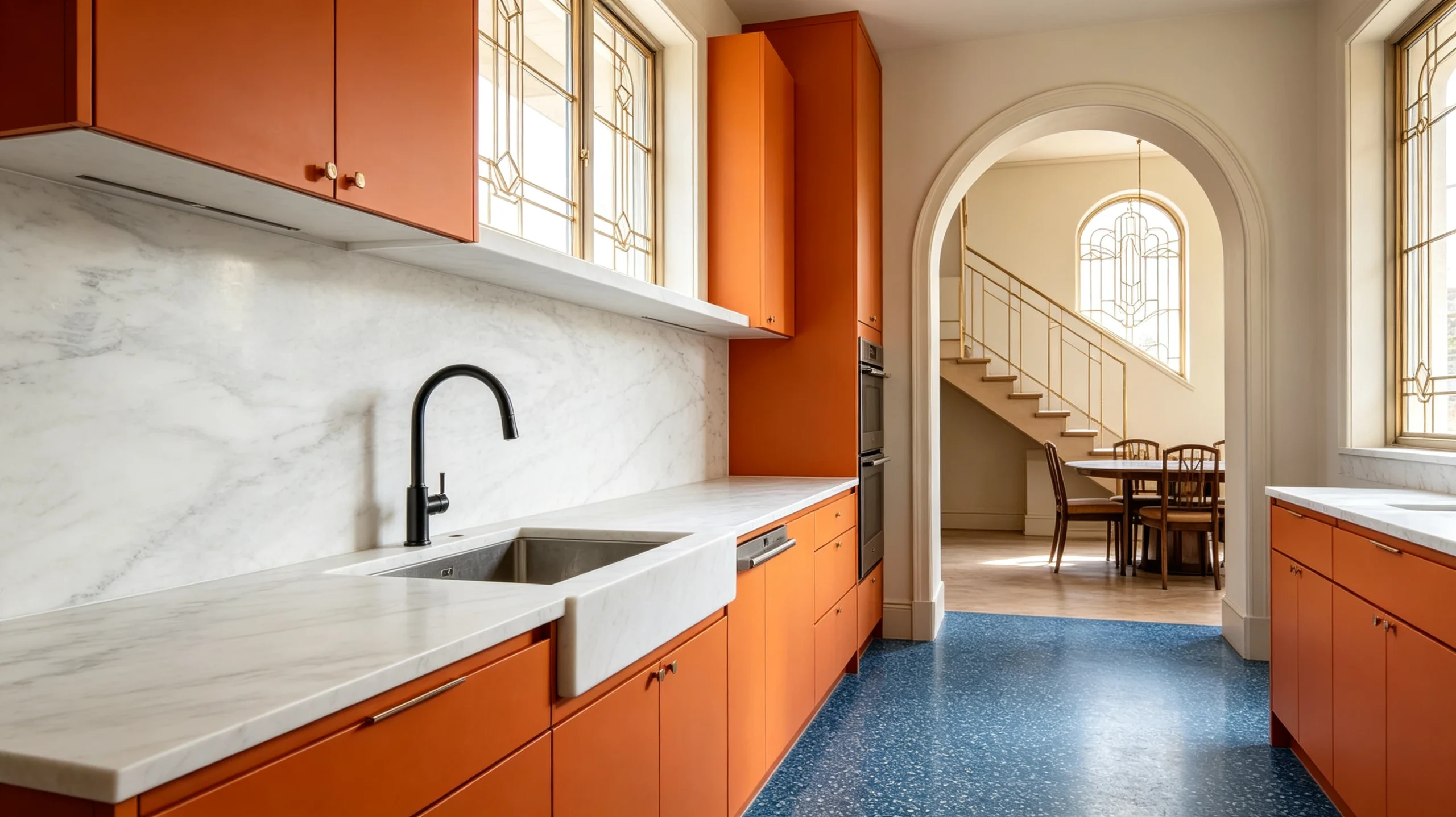 Mountain White Danby Honed Marble Kitchen Backsplash