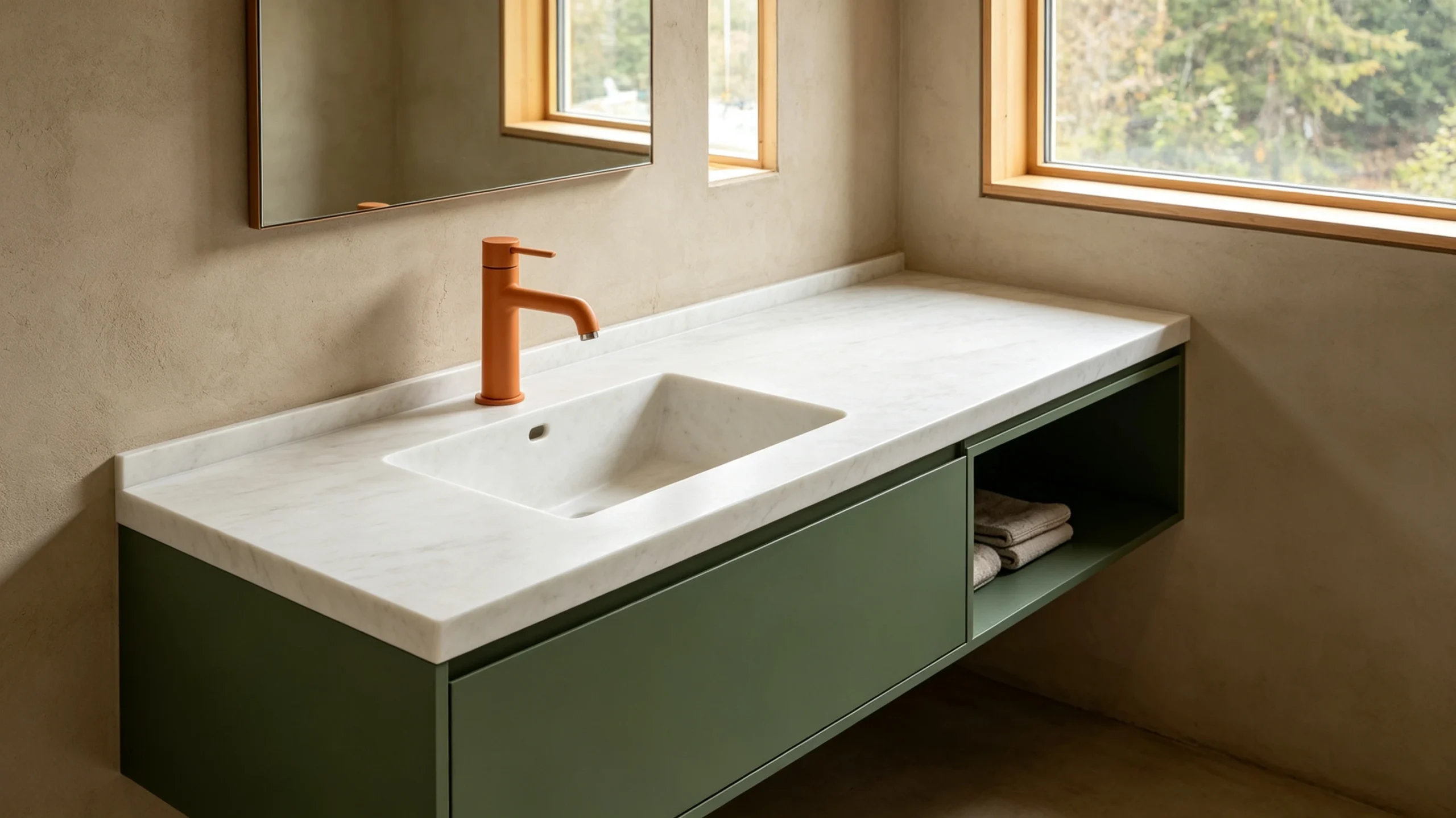 Mountain White Danby Honed Marble Wash Station