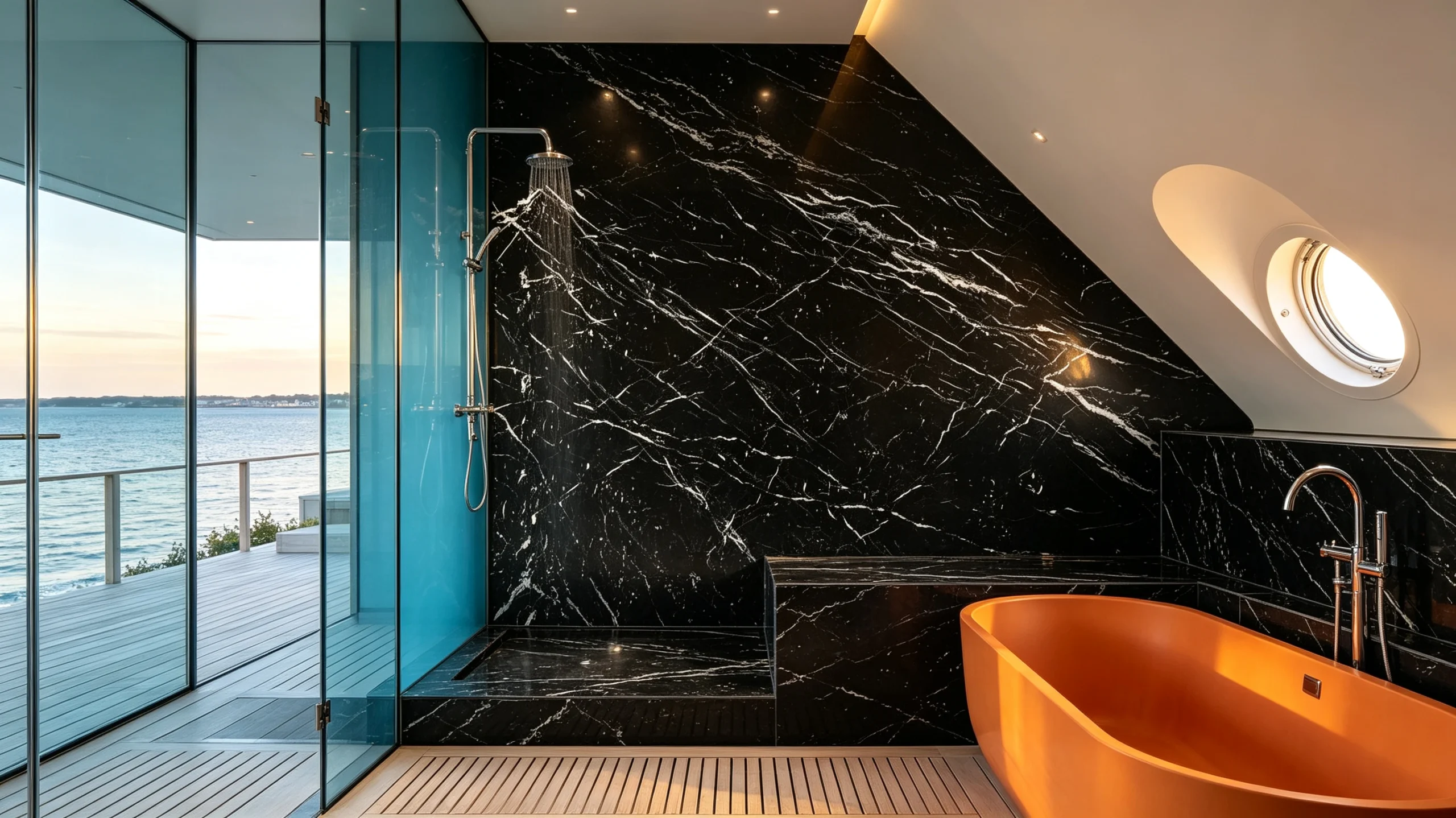Nero Marquina Rq Marble Bathroom Wall
